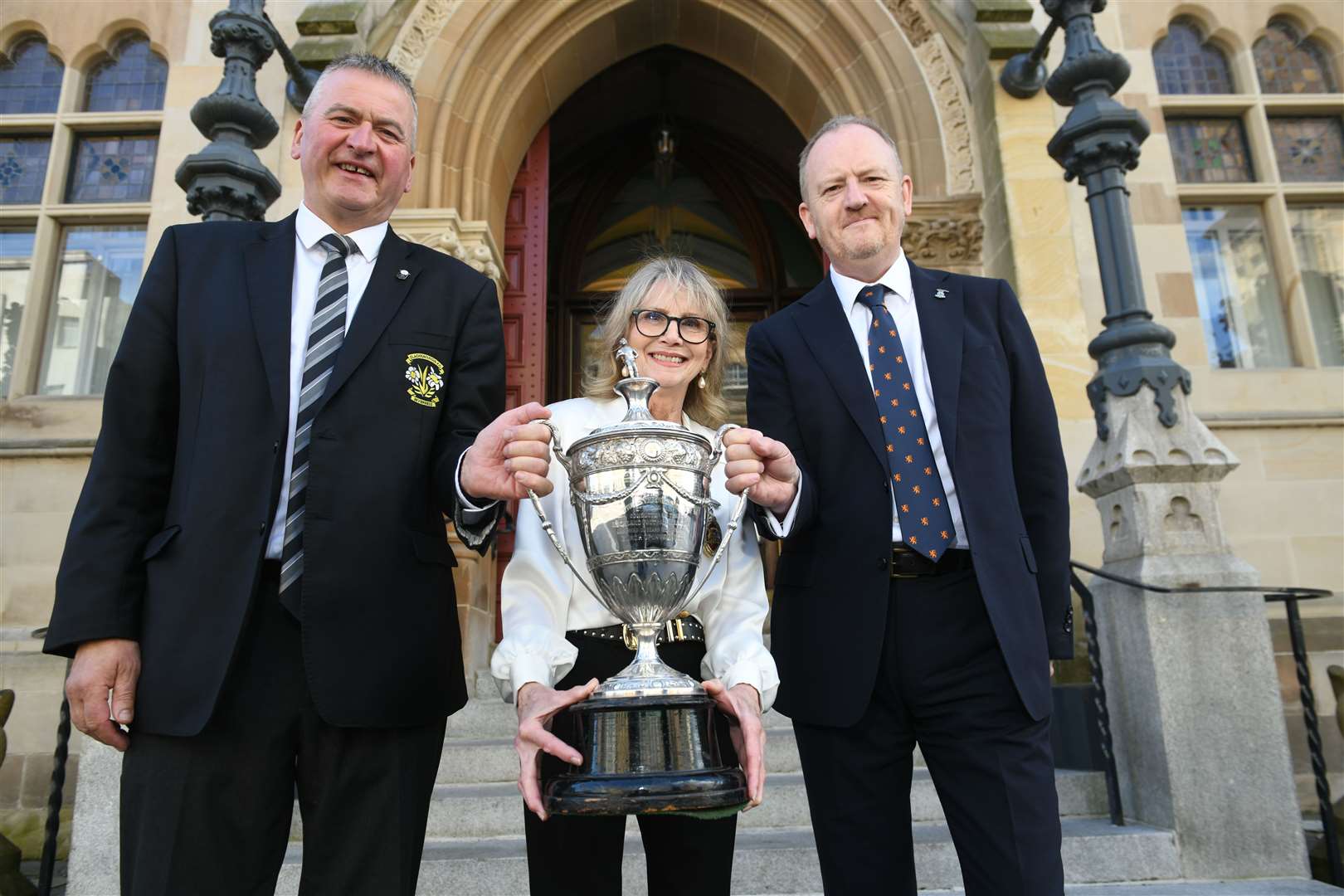 Alex Chisholm, Clachnacuddin chairman and club secretary with Inverness Provost Glynis Campbell Sinclair and Scot Gardiner, ICTFC chief executive and The Inverness Cup. Picture: James Mackenzie
