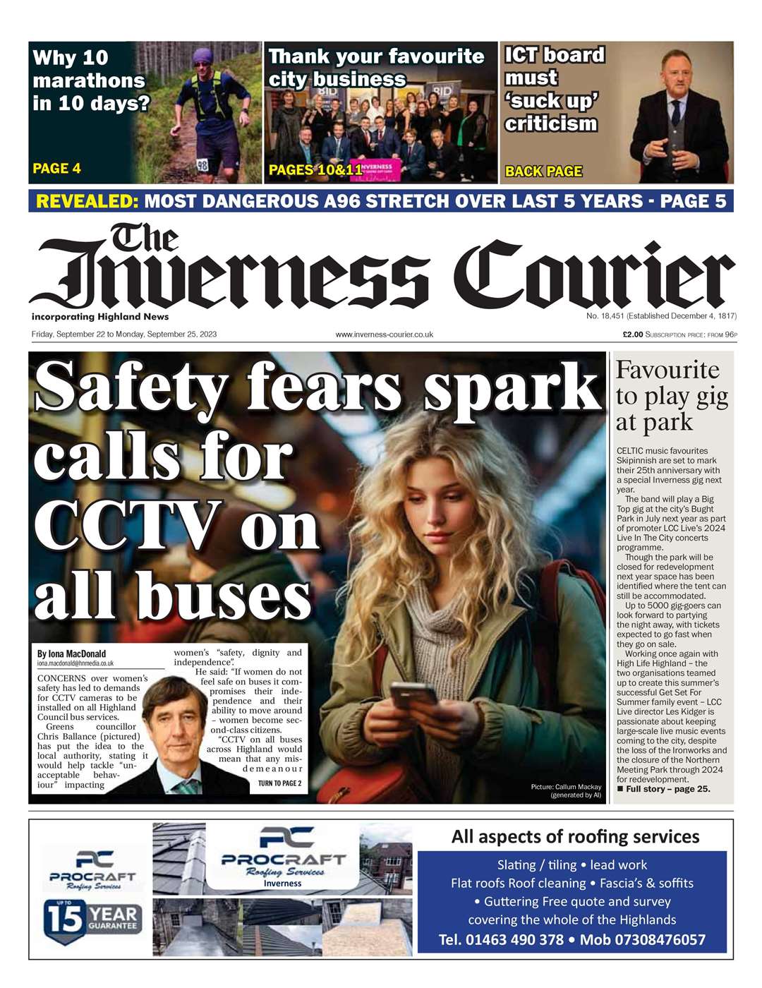 The Inverness Courier, September 22, front page.