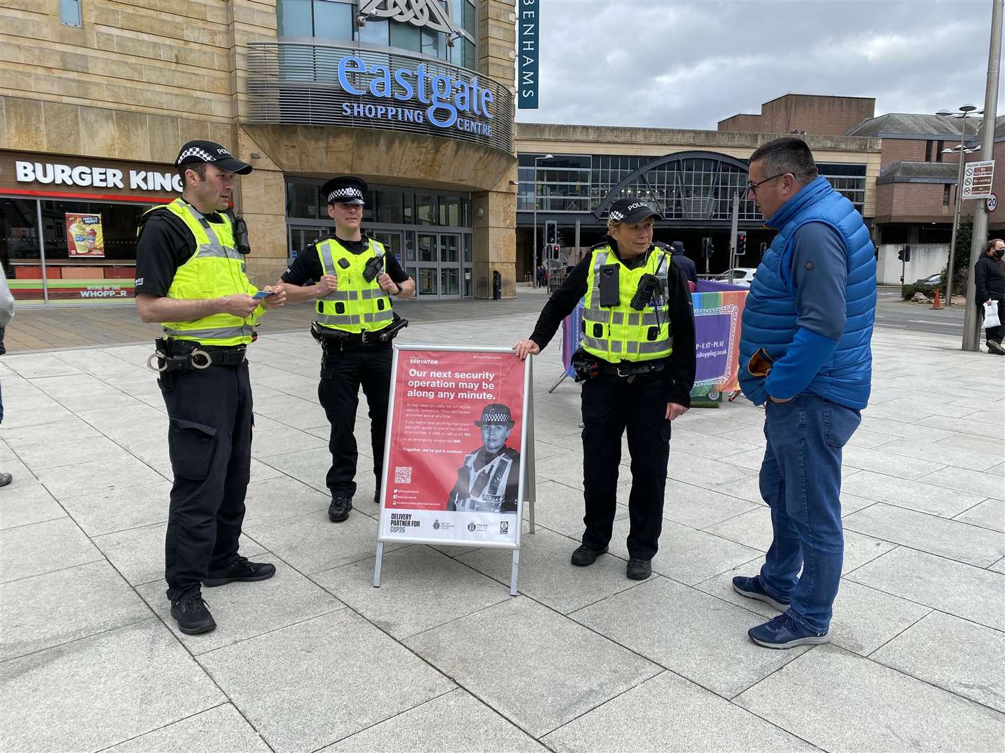 Police officers from Project Servator in Falcon Square in Inverness today.