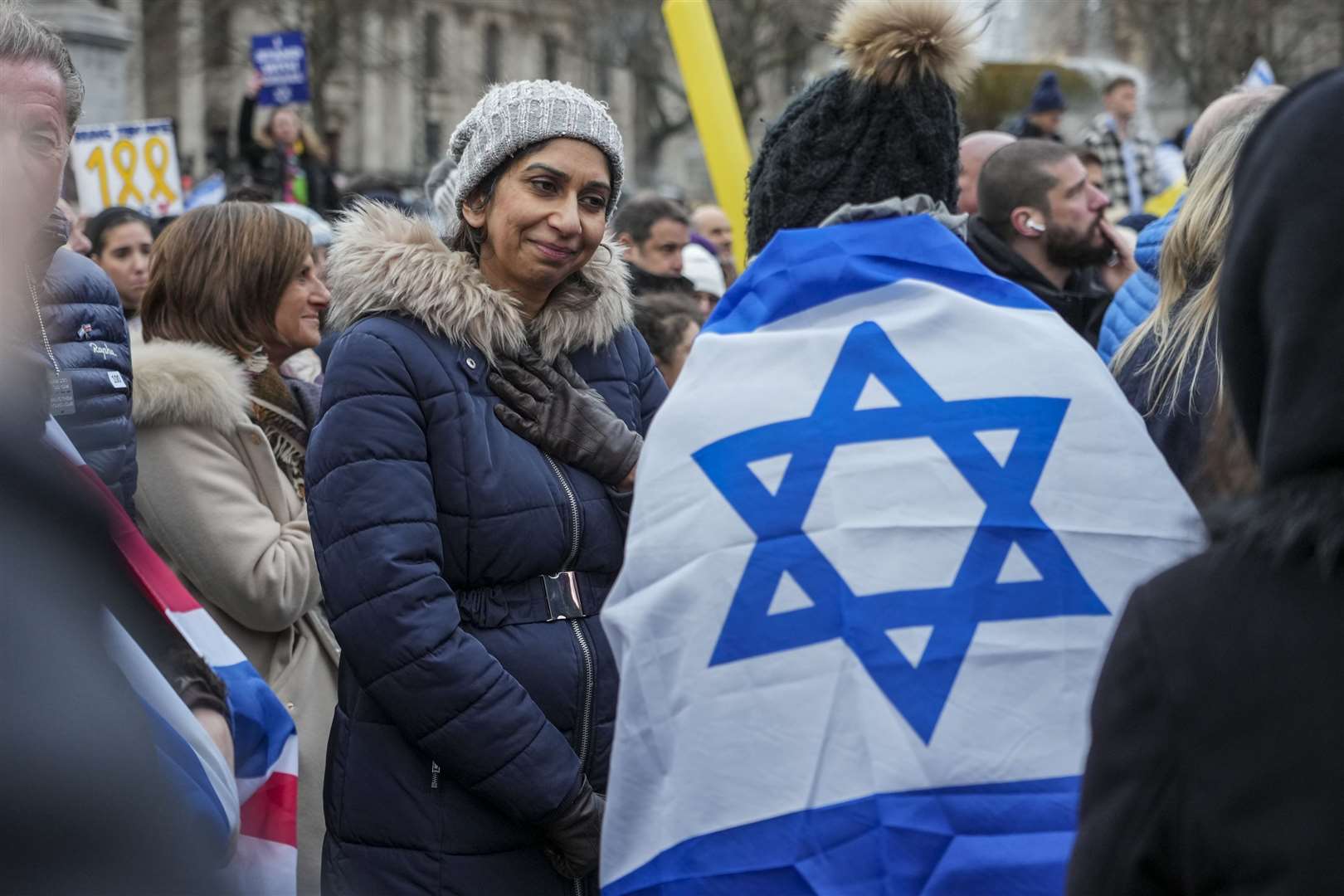 Former home secretary Suella Braverman said she was there to stand in solidarity with Israel (Jeff Moore/PA)