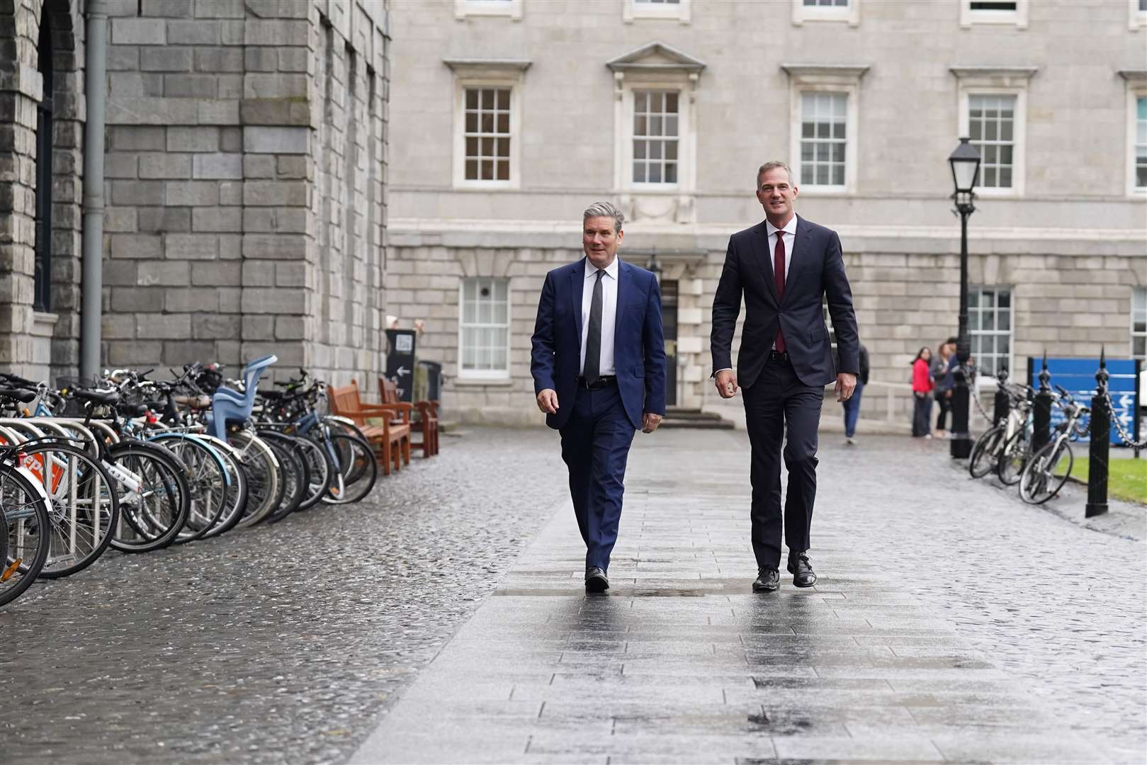 Sir Keir Starmer arriving with shadow Northern Ireland secretary Peter Kyle to Trinity College Dublin during his visit to Dublin (Stefan Rousseau/PA)