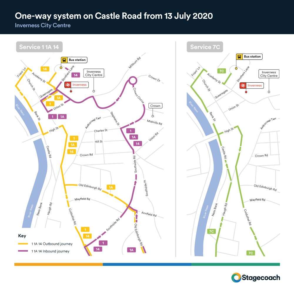 The map from Stagecoach showing changes to the city centre bus services.