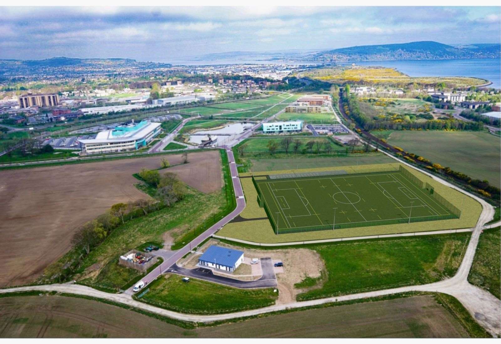 An aerial visual of the proposed sports pitch.