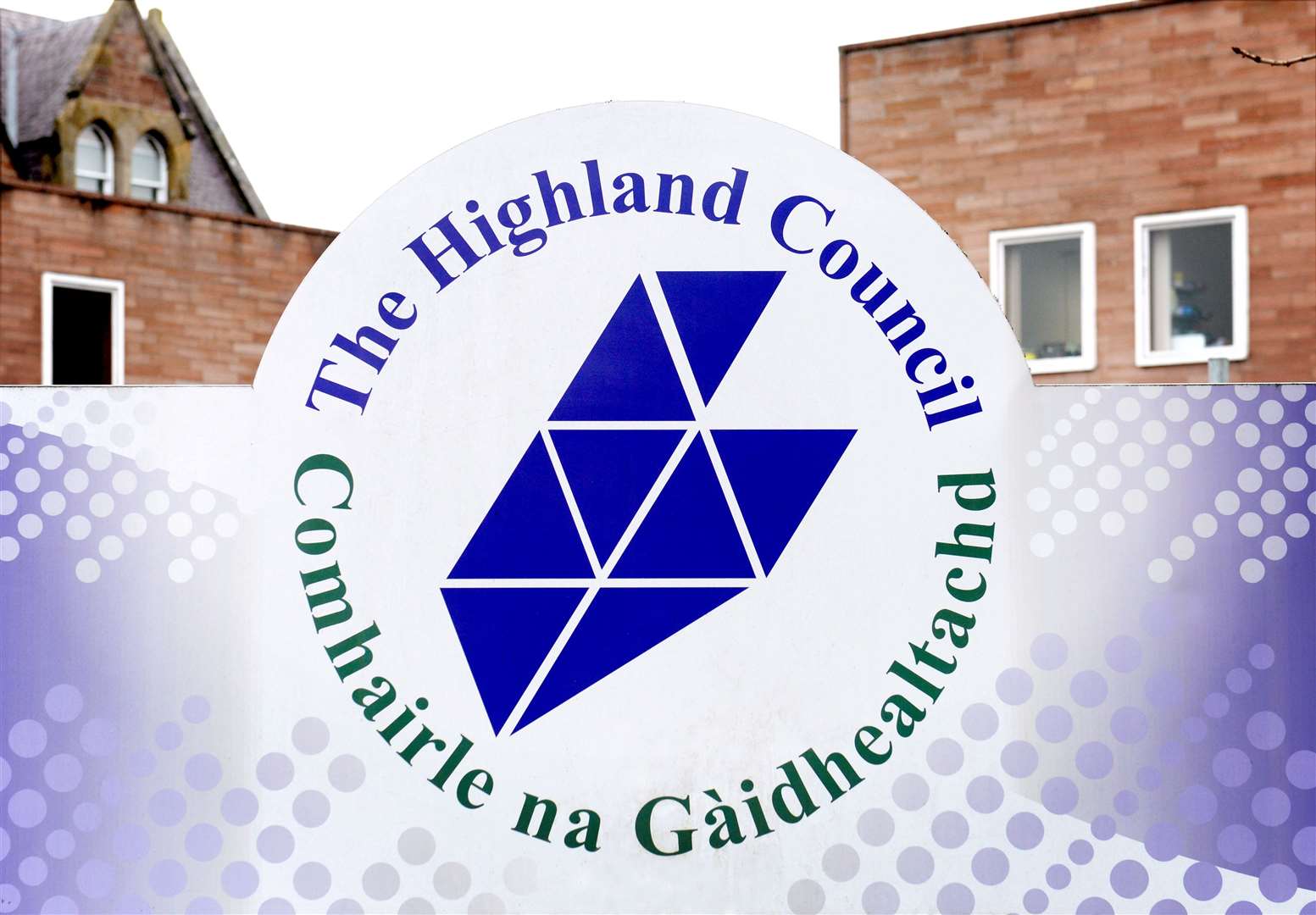 The Highland Council logo at council HQ, Glenurquhart Road, Inverness.