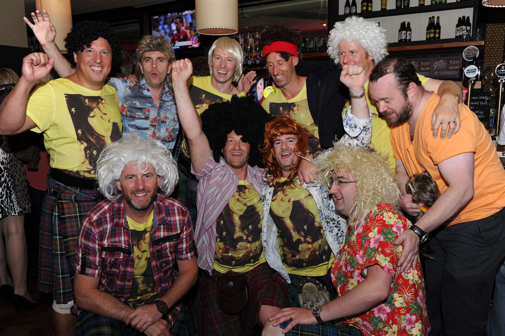 See Copy by: .Cityseen..20th August 2011. Hairy highlanders stag night for Mark Grant (centre,big hair).....Pic by: Gary Anthony.SPP Staff Photographer.New Century House.Longman Road.Inverness.Tel: 01463 233059.