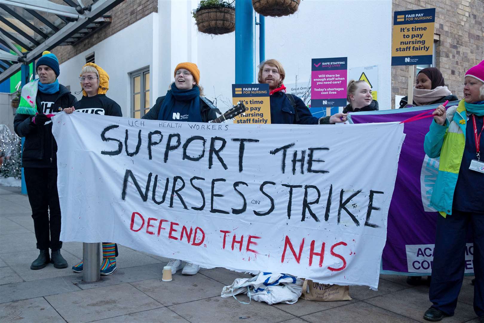 A Royal College of Nursing picket line outside Great Ormond Street Hospital (Lucy North/PA)