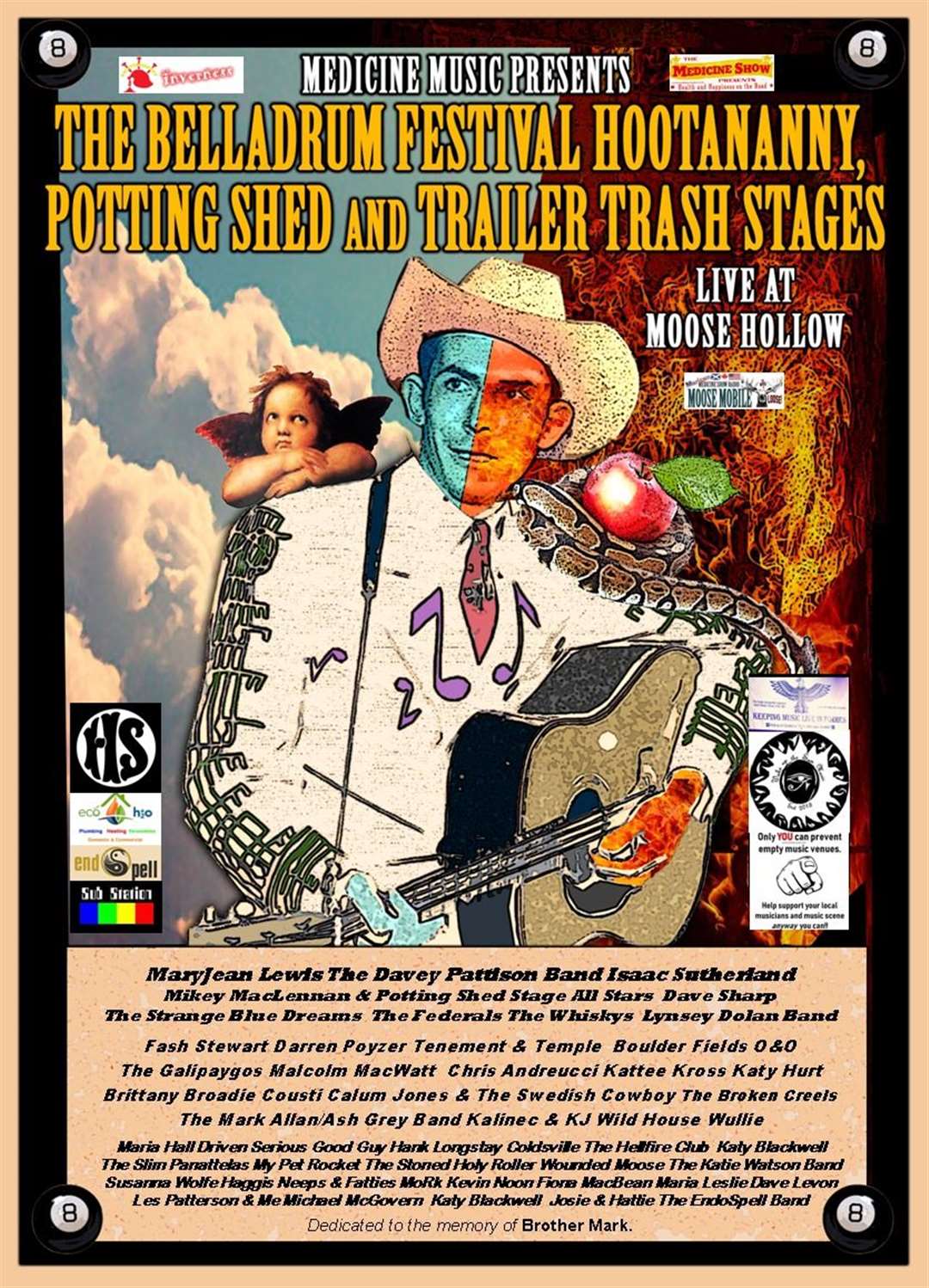 The line-up for the Potting shed and Trailer Trash Stage.