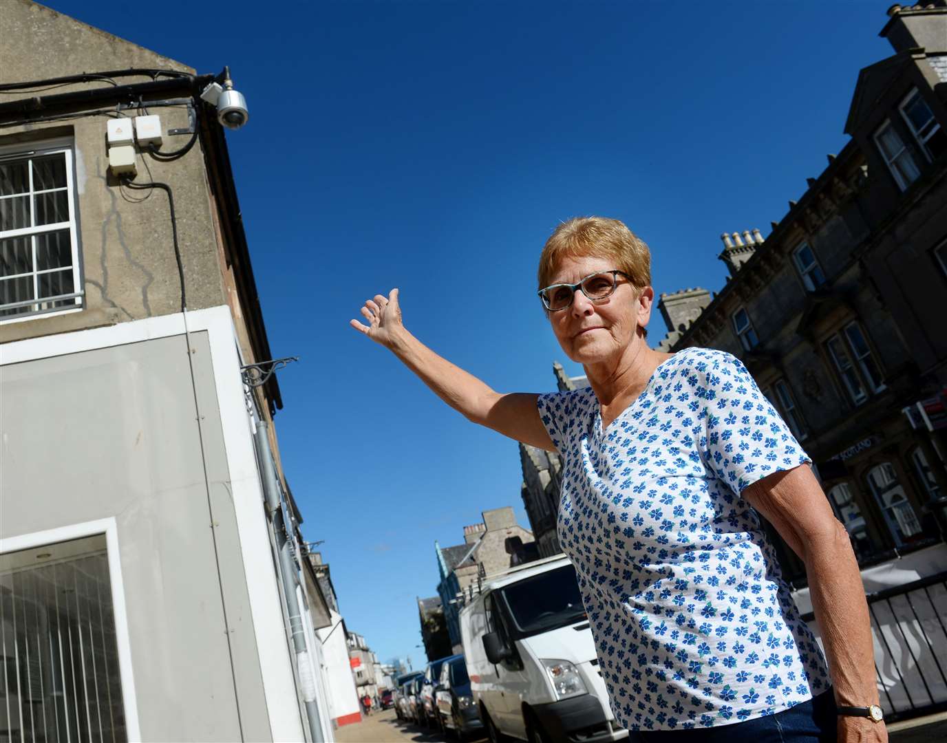 Sheena Baker with one of Nairn's CCTV cameras.