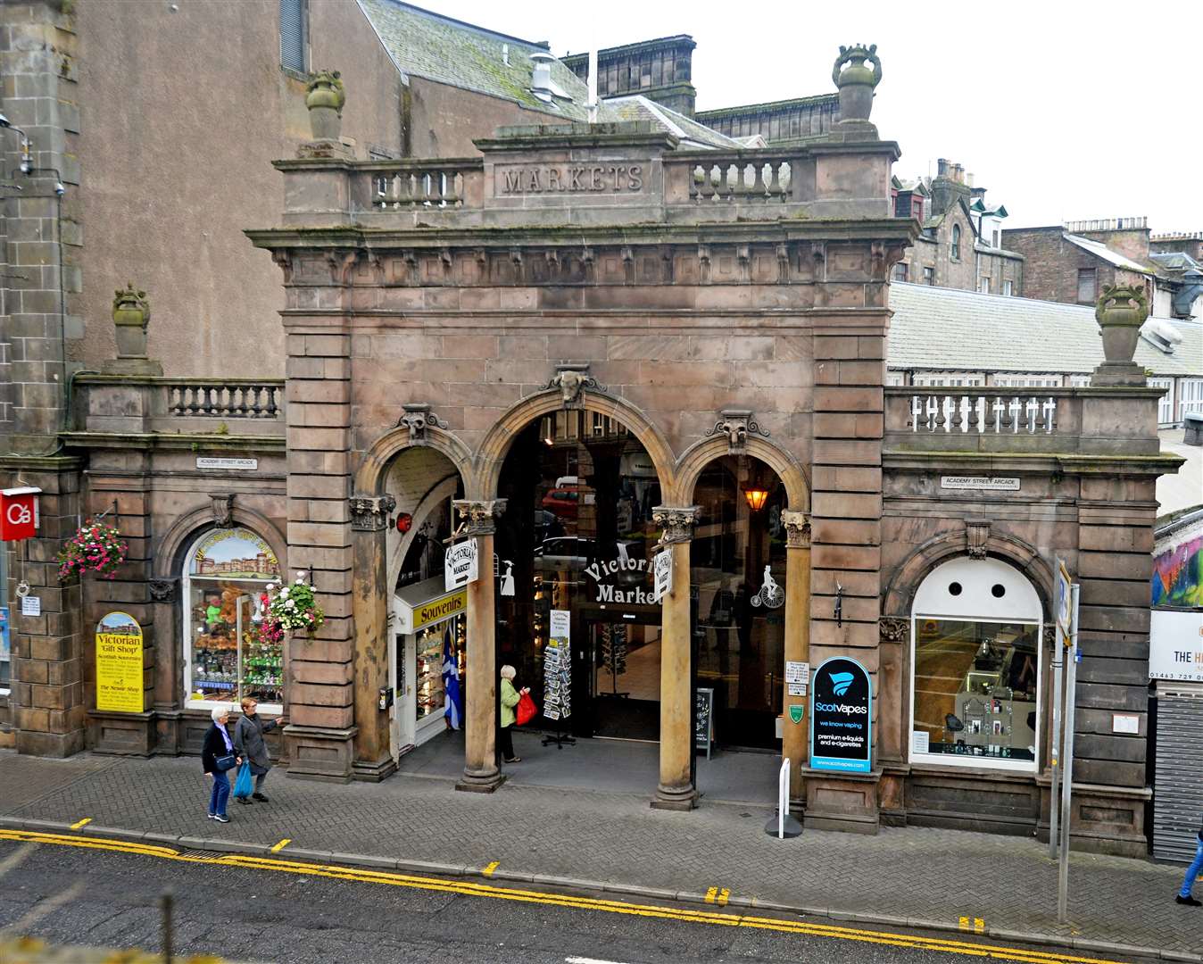 The main entrance to the Victorian Market in Academy Street, Inverness.