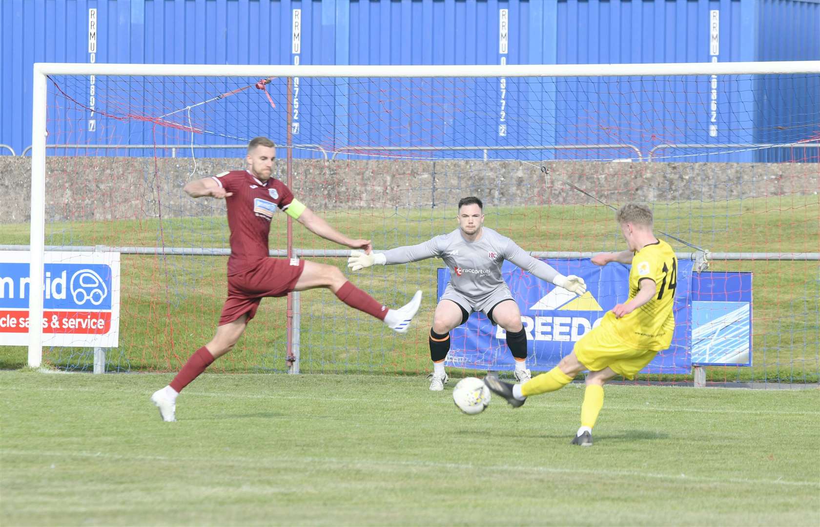 Clach's Lewis MacKenzie shot on target...Keith FC v Clachnacuddin FC...Picture: Beth Taylor.