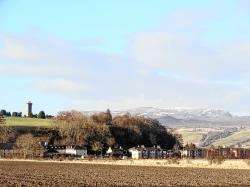 A fine view of Hector Macdonald’s Monument above the town and Ben Wyvis with a few ribbons of snow on its slopes.