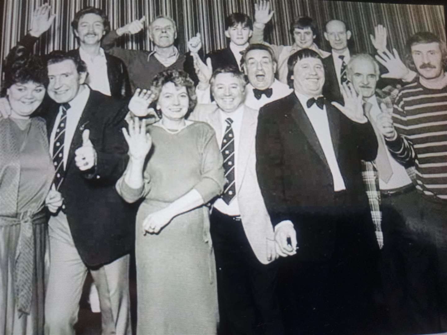 Tombo Tolmie, pictured in middle with black bow tie, with cast of the Merkinch production of Cinderbella with Billy Nelson.