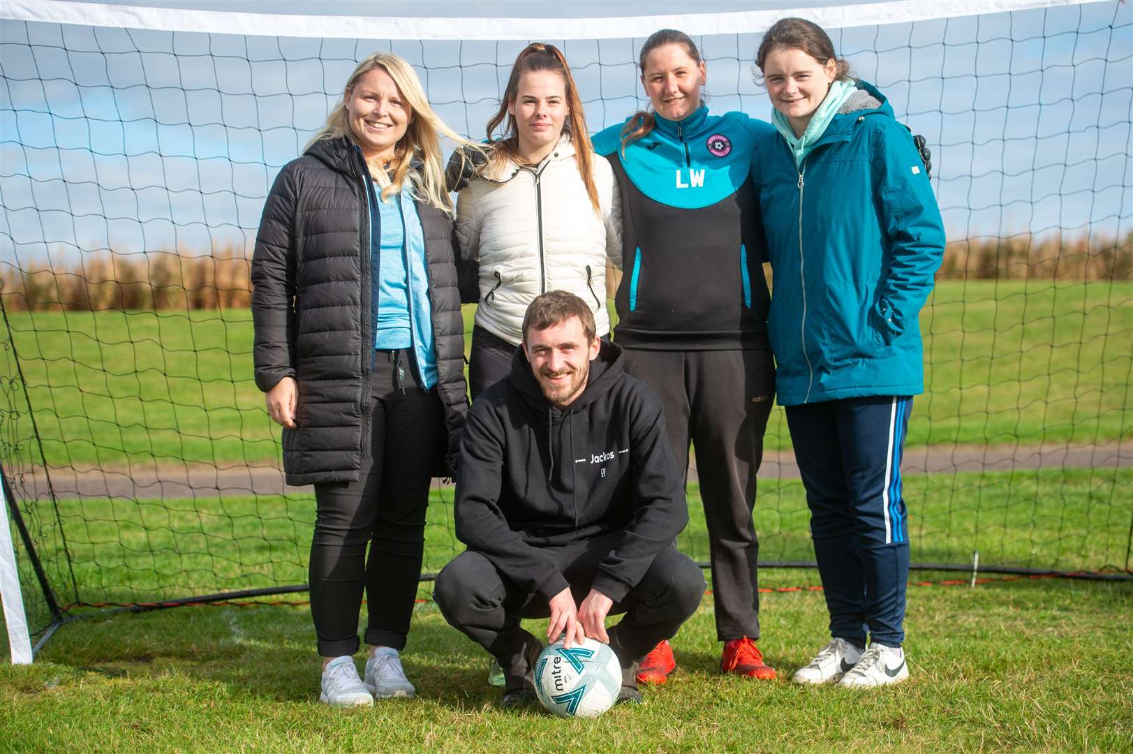 Deanna Lundie, Lisa Mason, Laura Wilson, Louise Horgan and Ryan McPherson Nairn Women's Football. Picture: Callum Mackay..