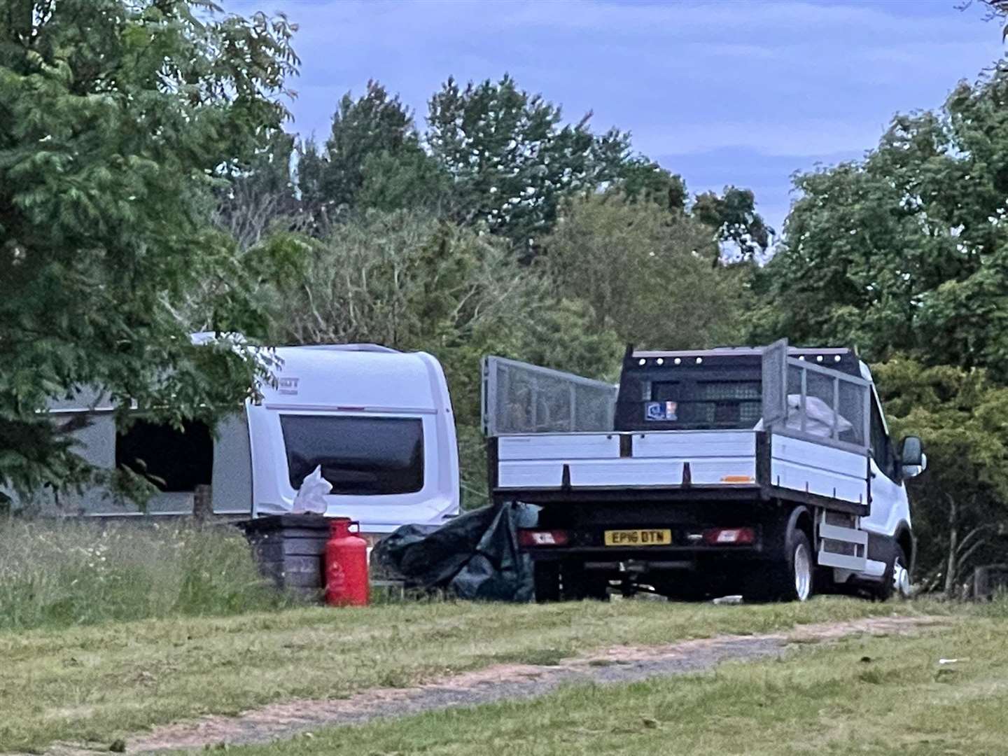 The Travellers on open space behind Bun-sgoil Ghàidhlig Inbhir Nis – the Gaelic School – in Inverness this morning. Picture: Cllr Duncan Macpherson