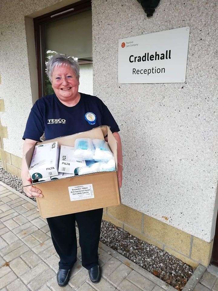 Shona Patience (right) delivers PPE to Cradlehall care home.