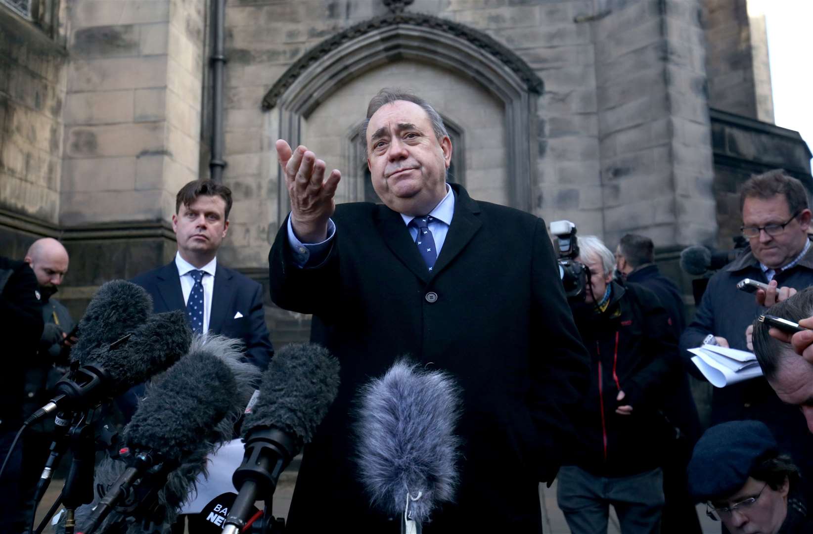 Alex Salmond held a press conference outside court after winning the case (Jane Barlow/PA)