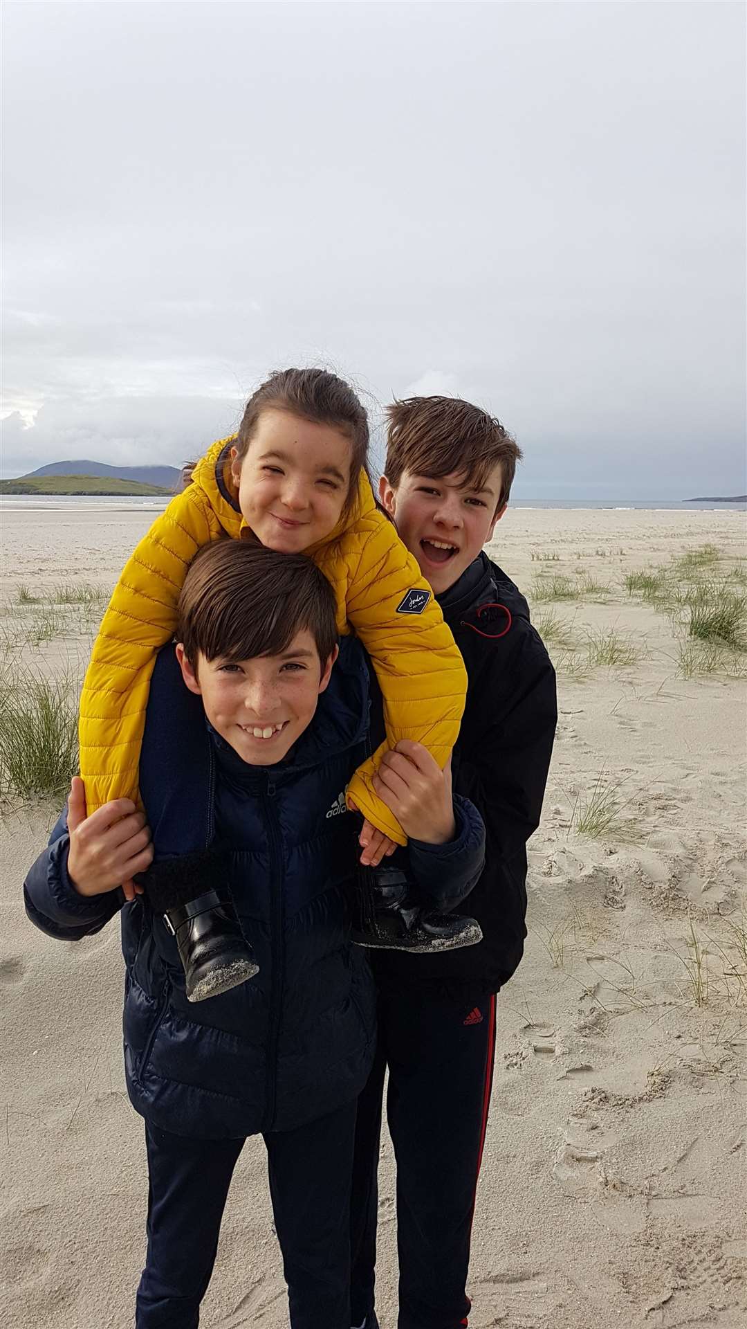 Lachie, Angus and Eilidh MacBeth on Luskintyre beach.