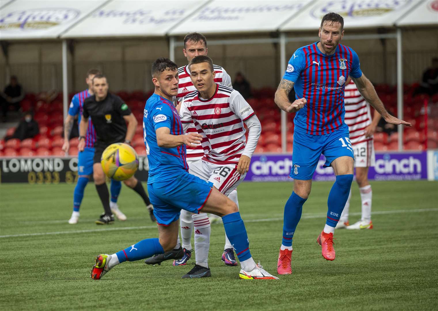 Cameron Harper (front left) in action against Hamilton in early October – his last full 90 minutes before Tuesday’s cup tie. Picture: Michael Schofield