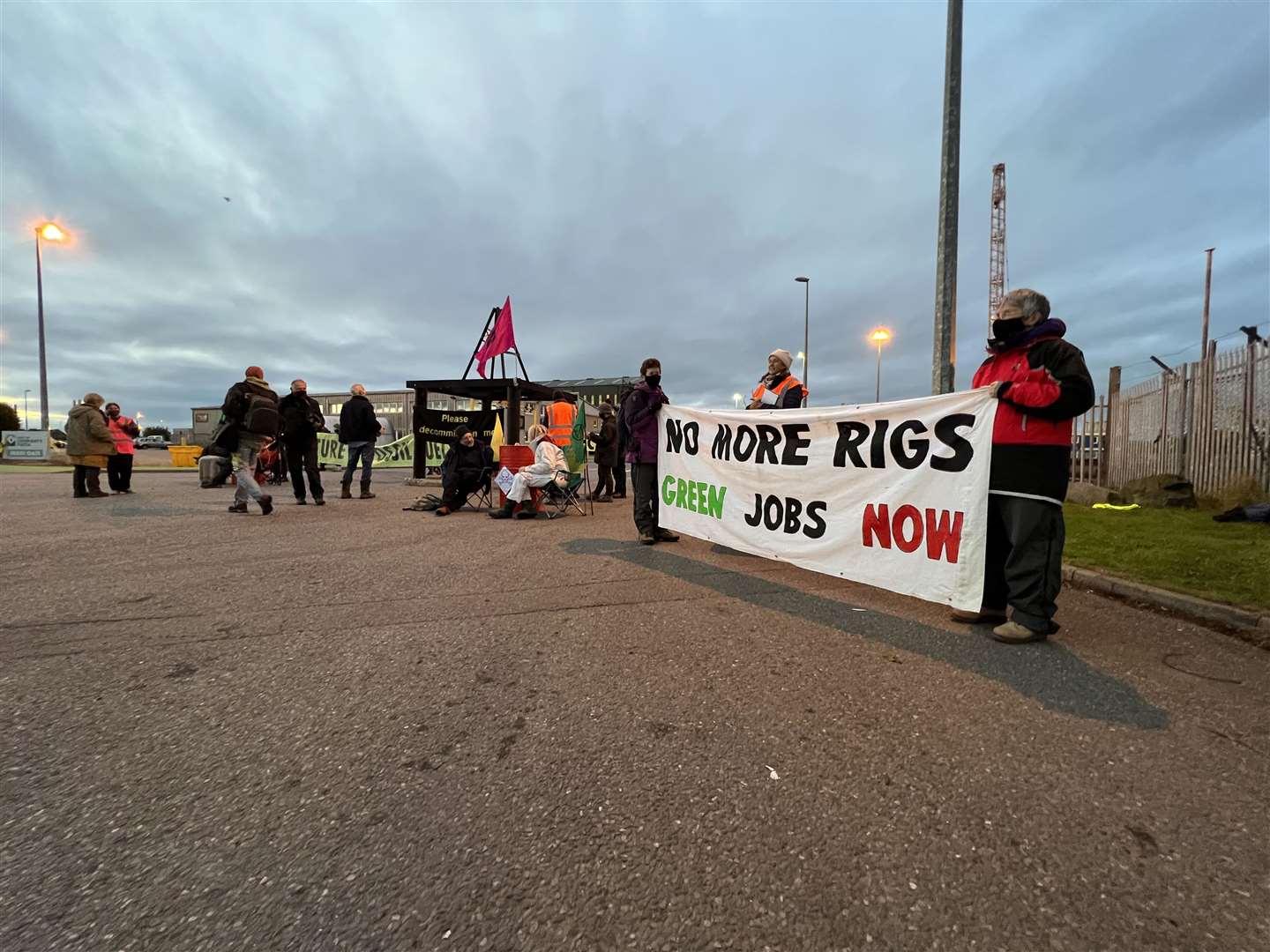 Protesters at the port of Invergordon.