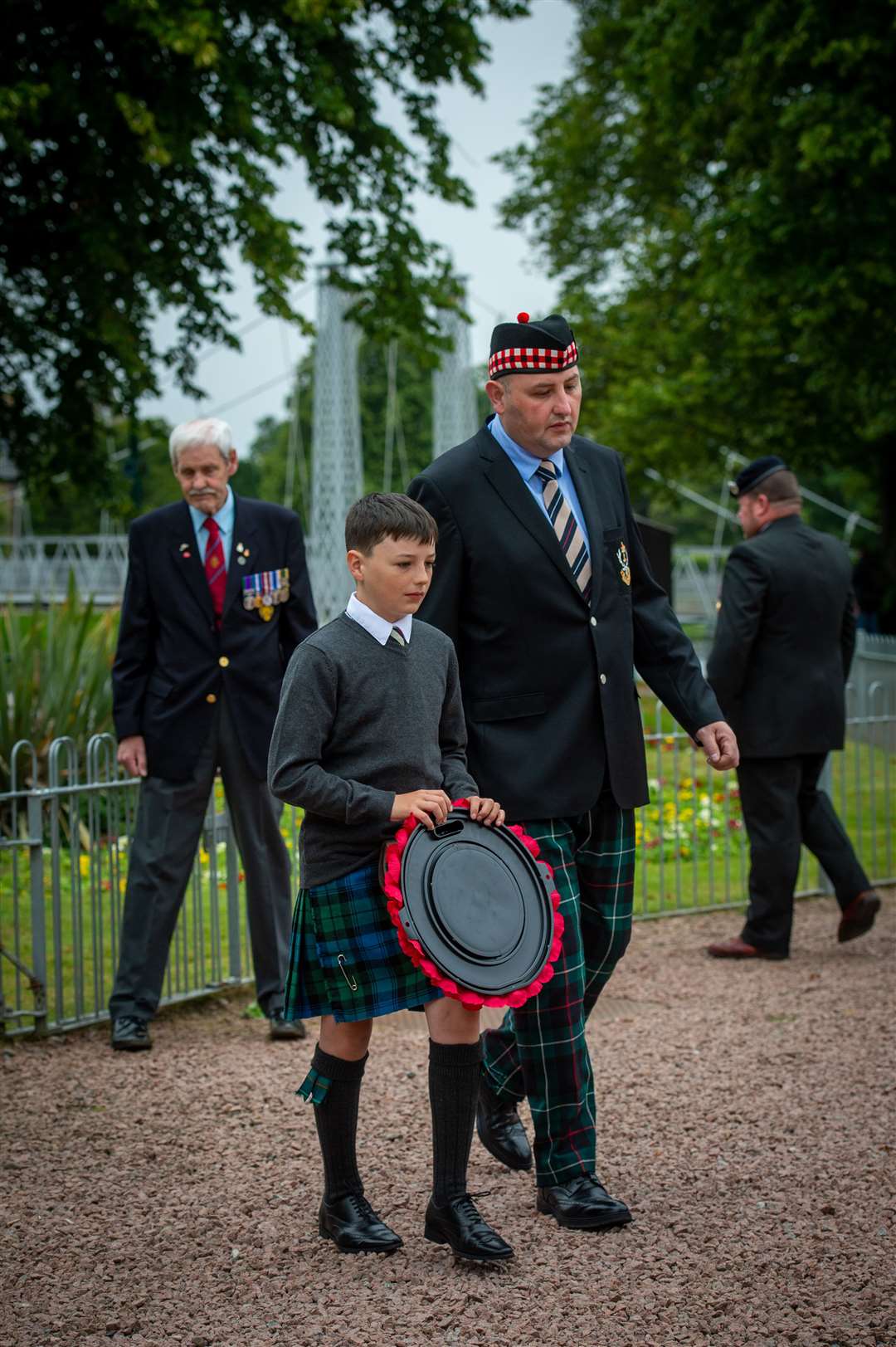 Wreath laying to mark 75th anniversary of VJ Day, Cavell Gardens war memorial, Inverness..Calum and Brain MacAngus from Ross-shire Seaforths, Tain lay a wreath...Picture: Callum Mackay..