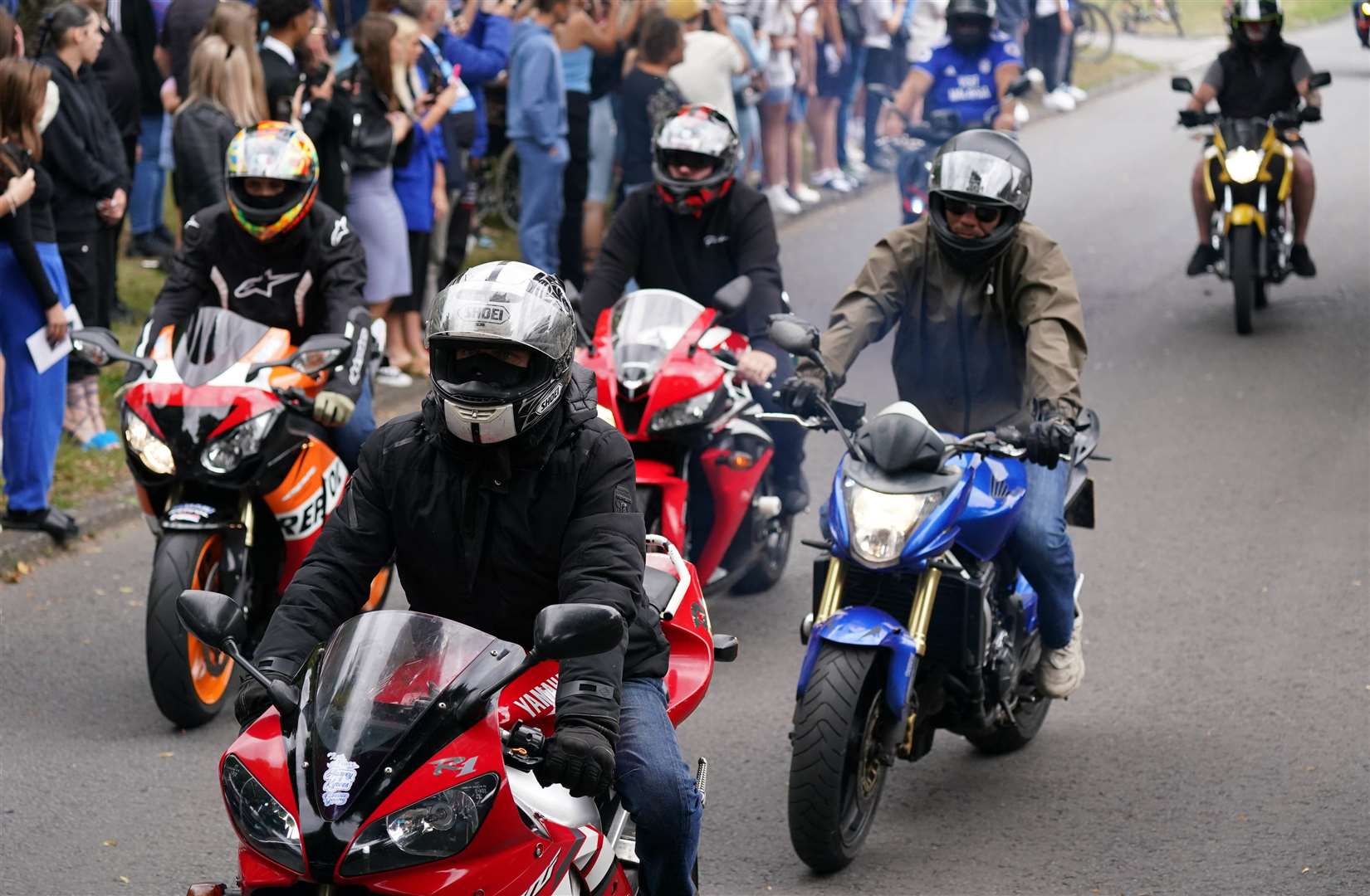 Motorbikes follow the funeral cortege of Kyrees Sullivan and Harvey Evans (Jacob King/PA)