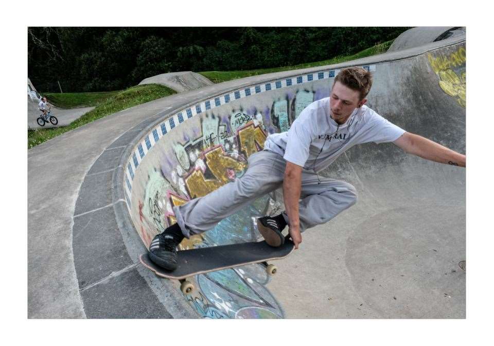 Aaron Jolly during engagement sessions at Inverness skatepark. Picture: Matt Sillars