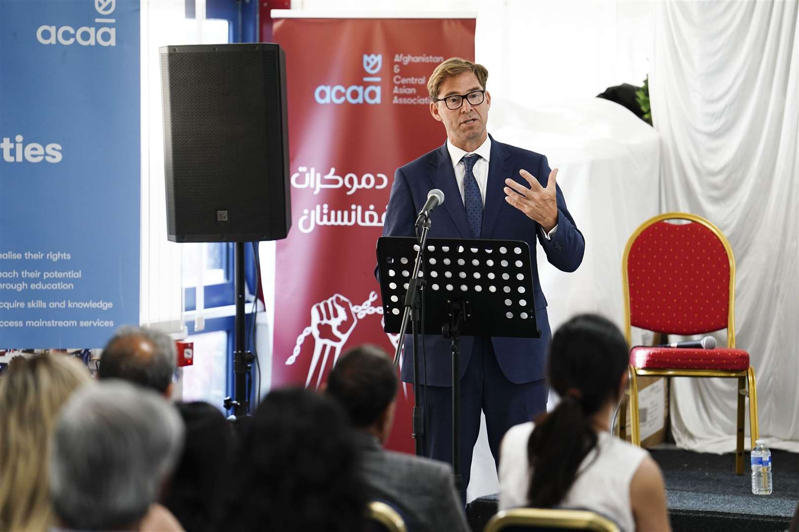 Tobias Ellwood speaking on the second anniversary of the Taliban takeover of Afghanistan (Jordan Pettitt/PA)