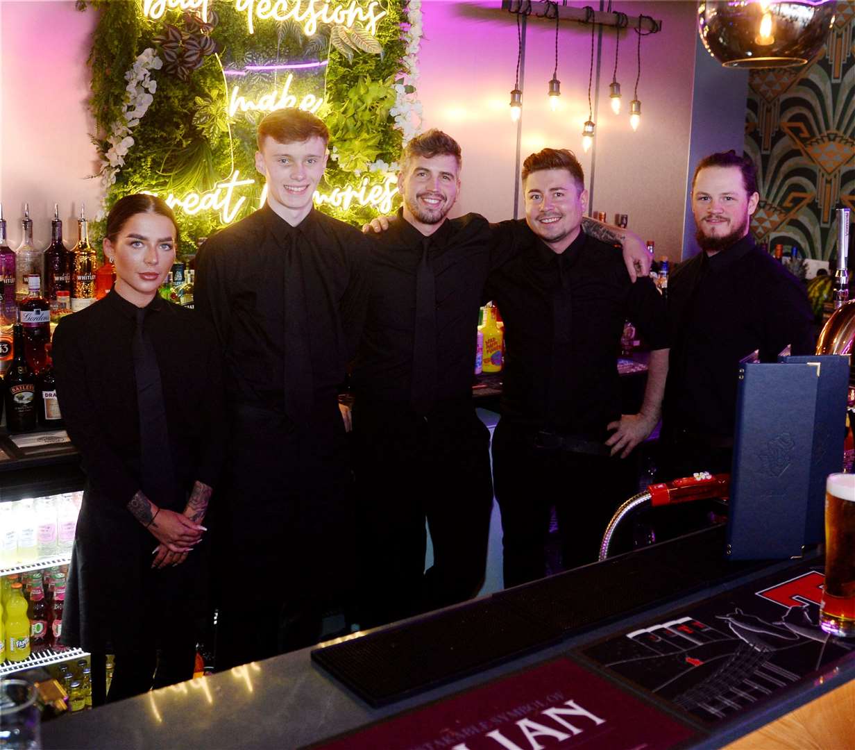 Opening at Jimmy Badgers.The staff team Denise Thomson, Dylan MacLeod, Ruaridh Ross, Marcin Szymanski and Hugh Crossey. Picture Gary Anthony..