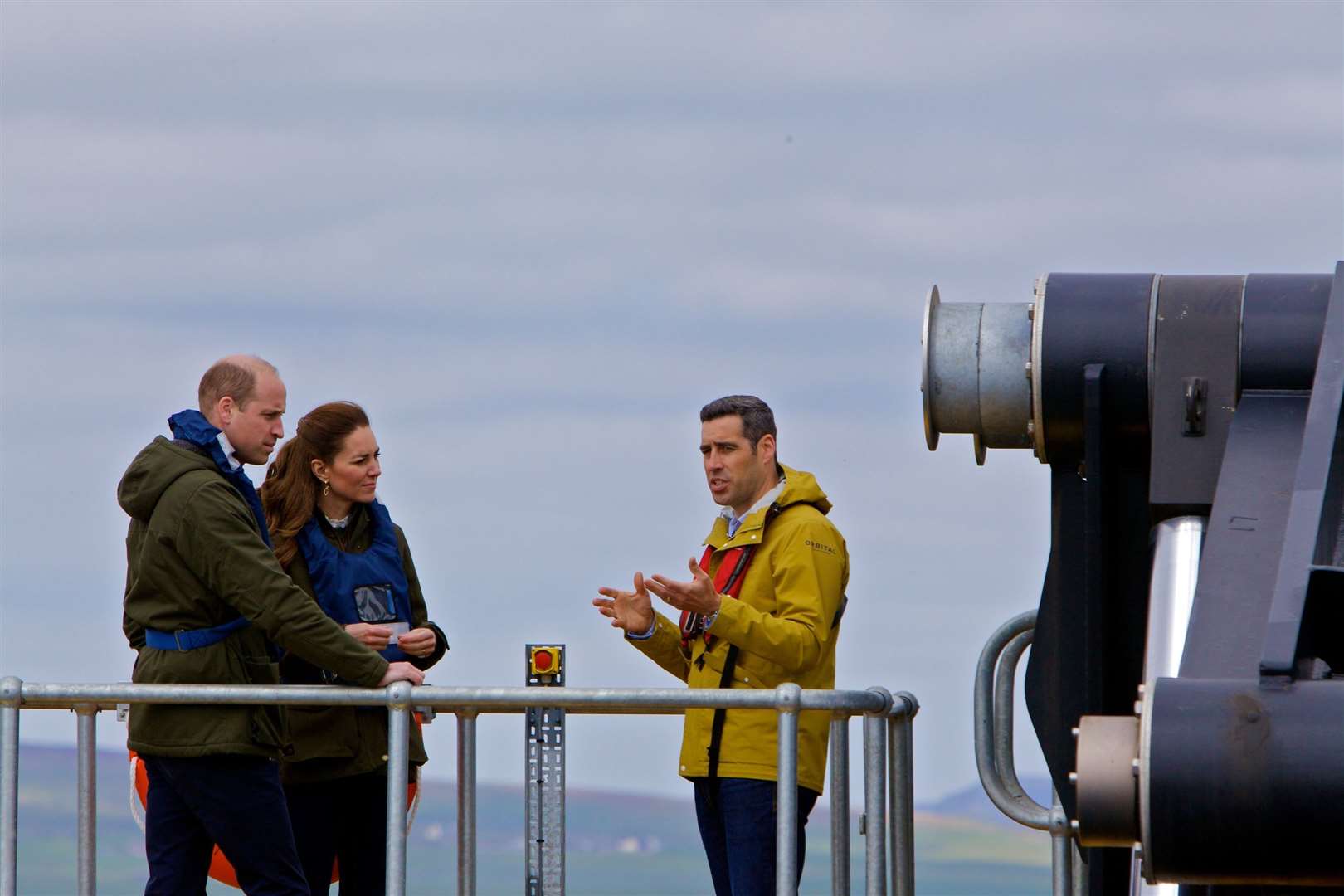 The Duke and Duchess of Cambridge on board the O2 tidal turbine.