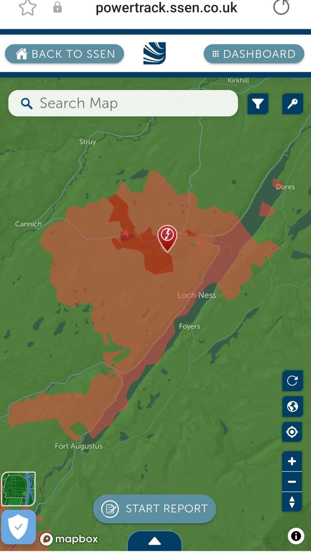 SSEN's map of the power cut to the north and west of Loch Ness