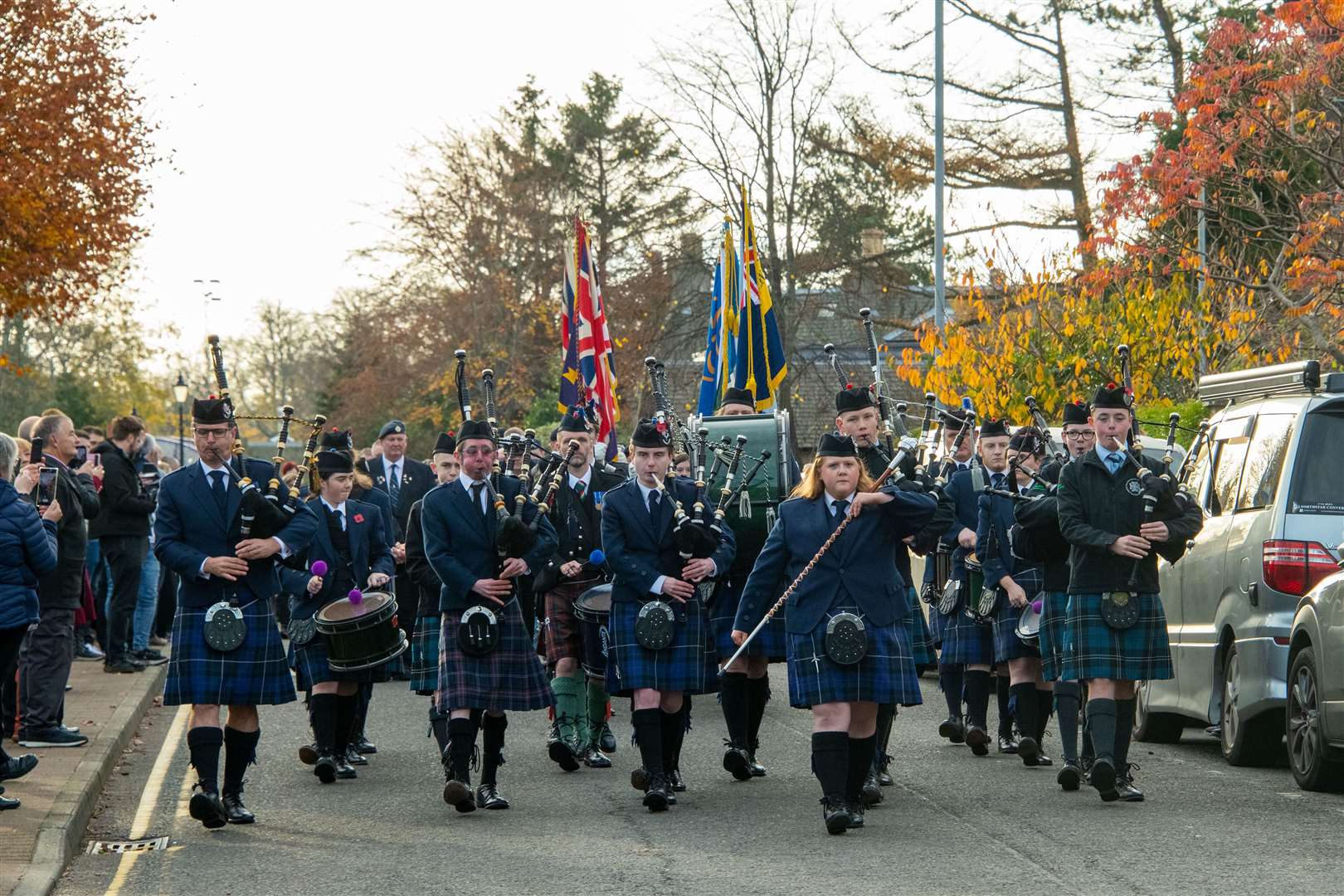 Newly formed Nairn Pipe Band lead the parade in Nairn. Picture: Ian Macrae