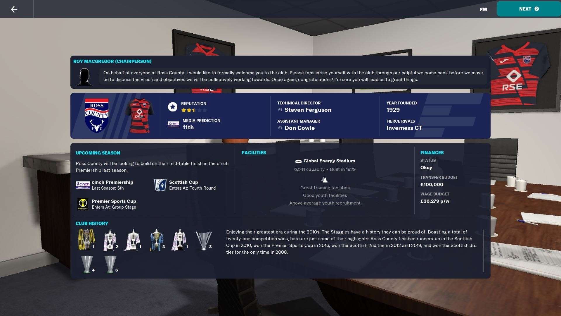 Upon starting a new save, players will be greeted with a general overview of their chosen club.