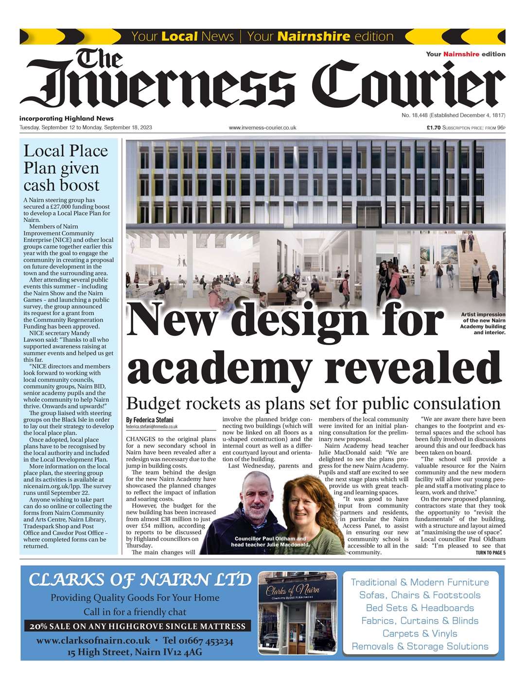 The Inverness Courier (Nairnshire edition), September 12, front page.