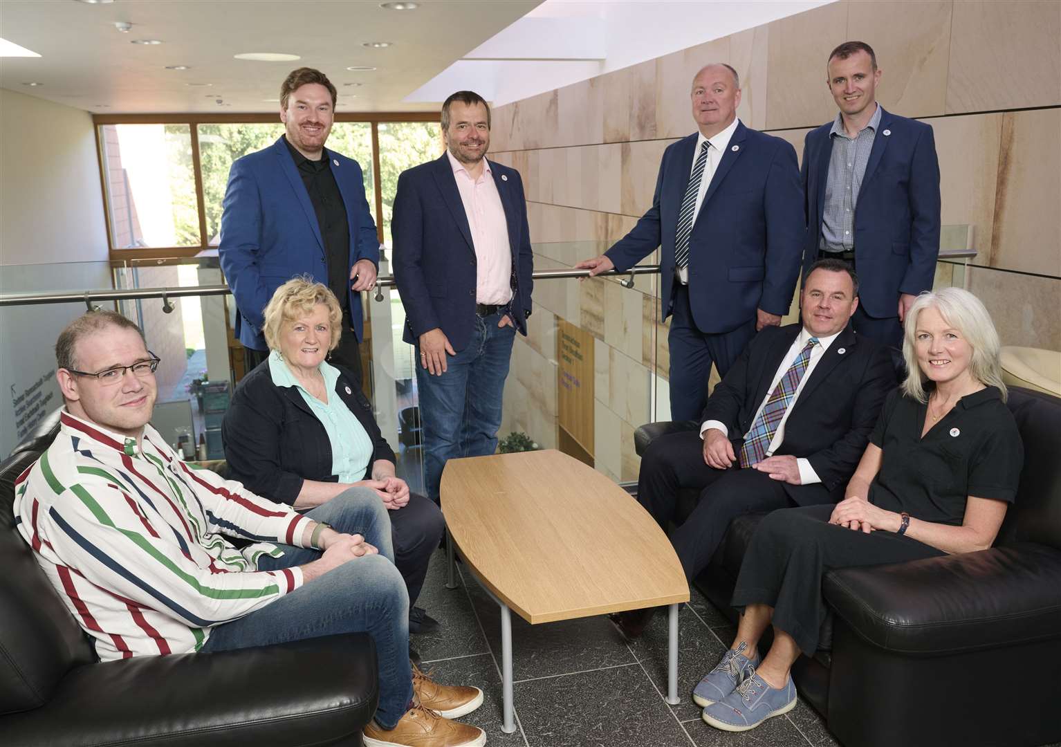New members of High Life Highland (HLH) Board and Trading Board, from left, Cllr Andrew Jarvie, Cllr Biz Campbell, Michael Golding, Mark Tate, David Beaton, Michael Boylan, Steve Walsh (chief executive of High Life Highland) and Cllr Marianne Hutchison. Picture: HLH/Ewen Weatherspoon Photography