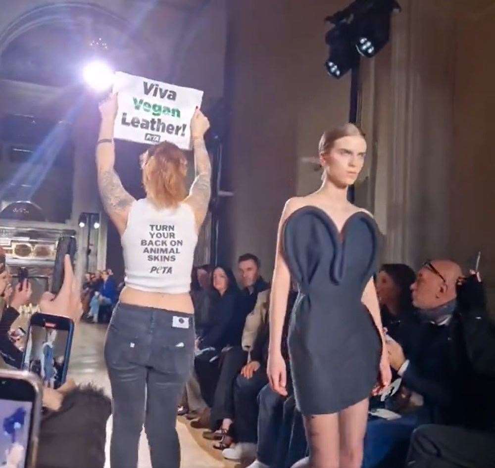 Activists at Paris Fashion Week (Peta/PA)