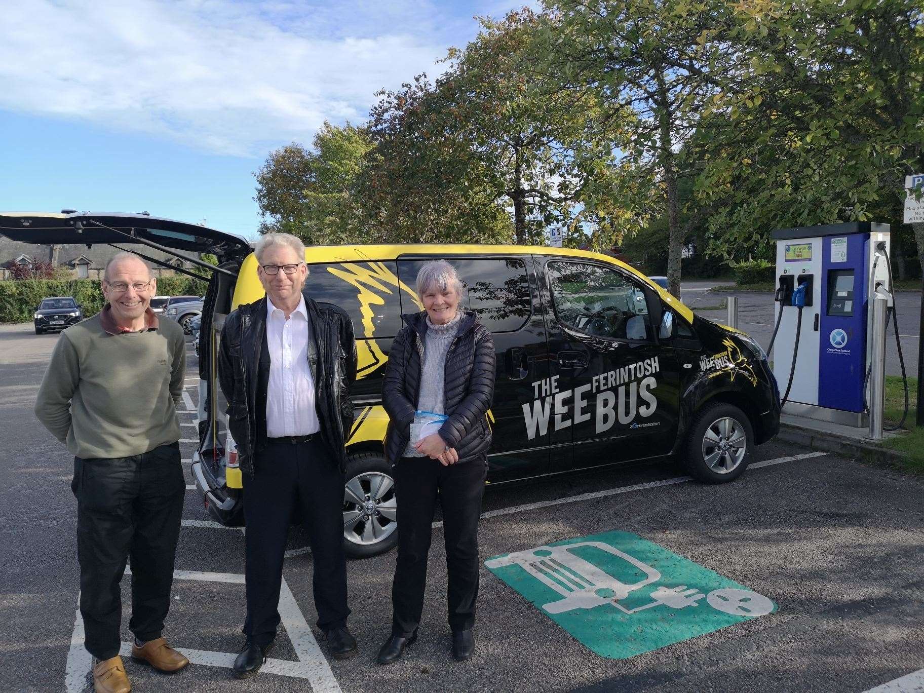 From left, Bruce Morrison, secretary of Ferintosh Community Council, Frank Holmes, the FCB Driver, CSI Ross-Shire, and Shona Street, the chief officer of CSI Ross-Shire, by the Ferintosh Wee Bus.