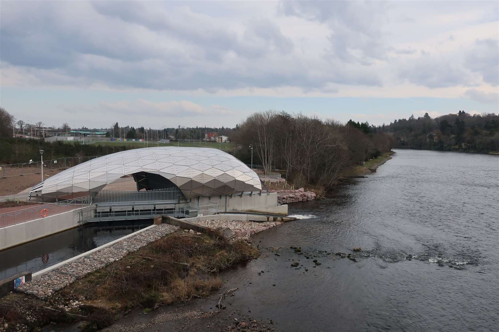 The Hydro Ness energy scheme is nearing completion below the Holm Mills Bridge.