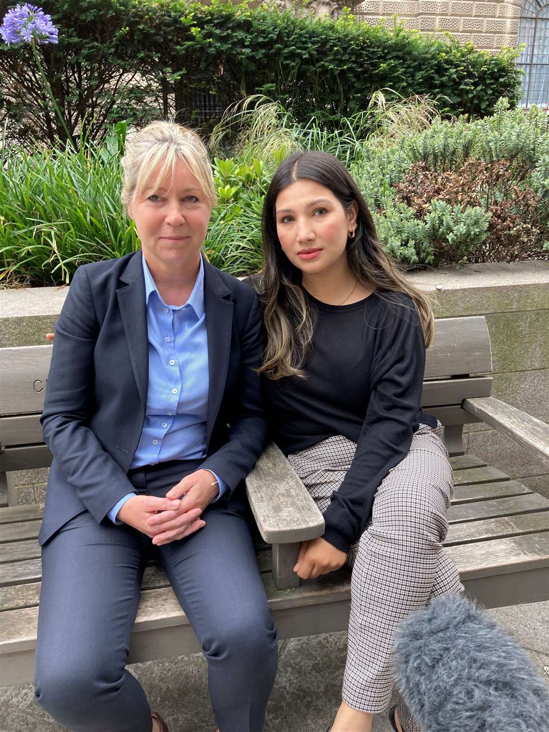Metropolitan Police DCI Vicky Tunstall, left, and Iqra Subhani, right, the sister of murder victim Mohammed Shah Subhani, outside the Old Bailey (Emily Pennink/PA)
