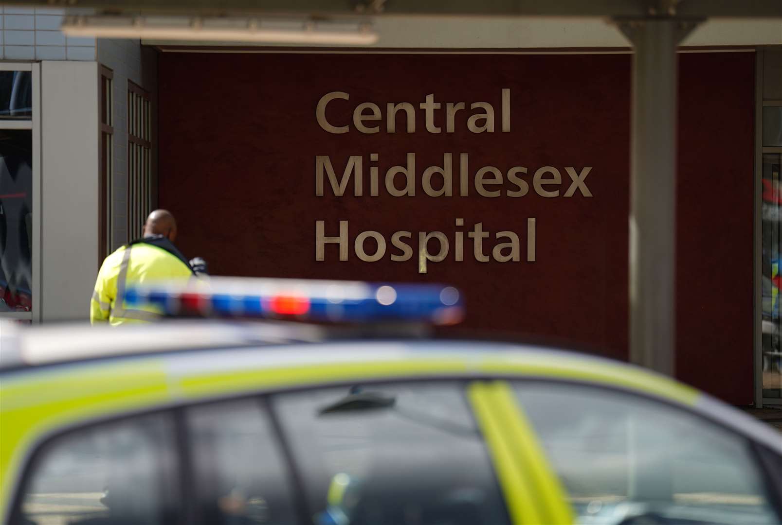 Police at Central Middlesex Hospital after the stabbings (James Manning/PA)