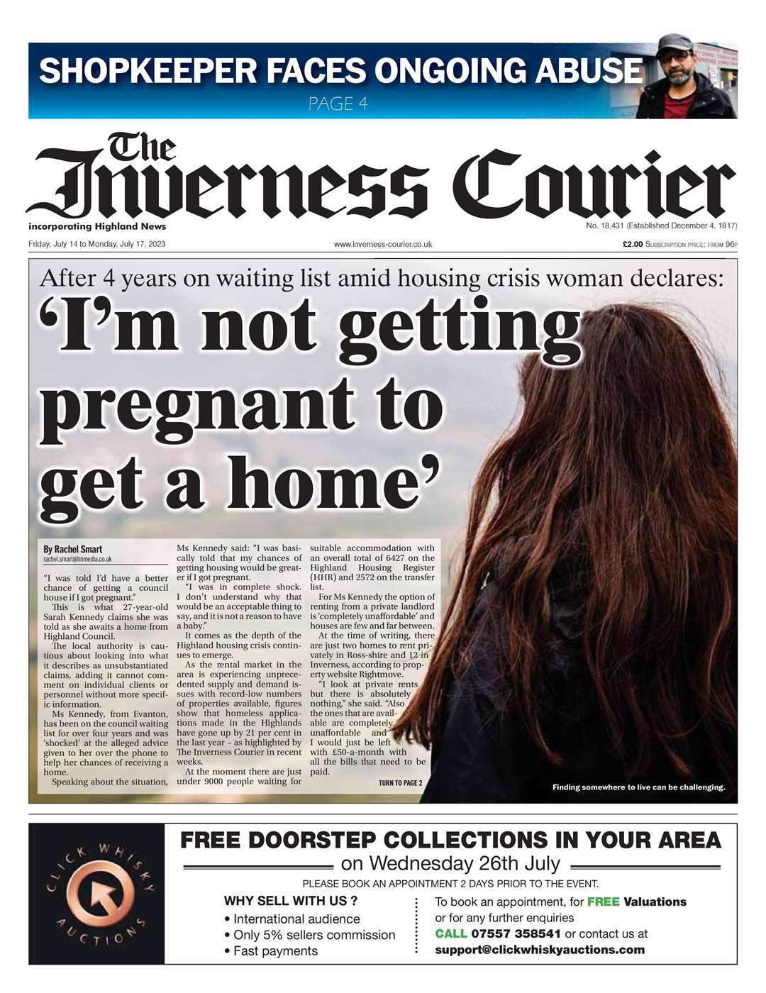 The Inverness Courier, July 14, front page.