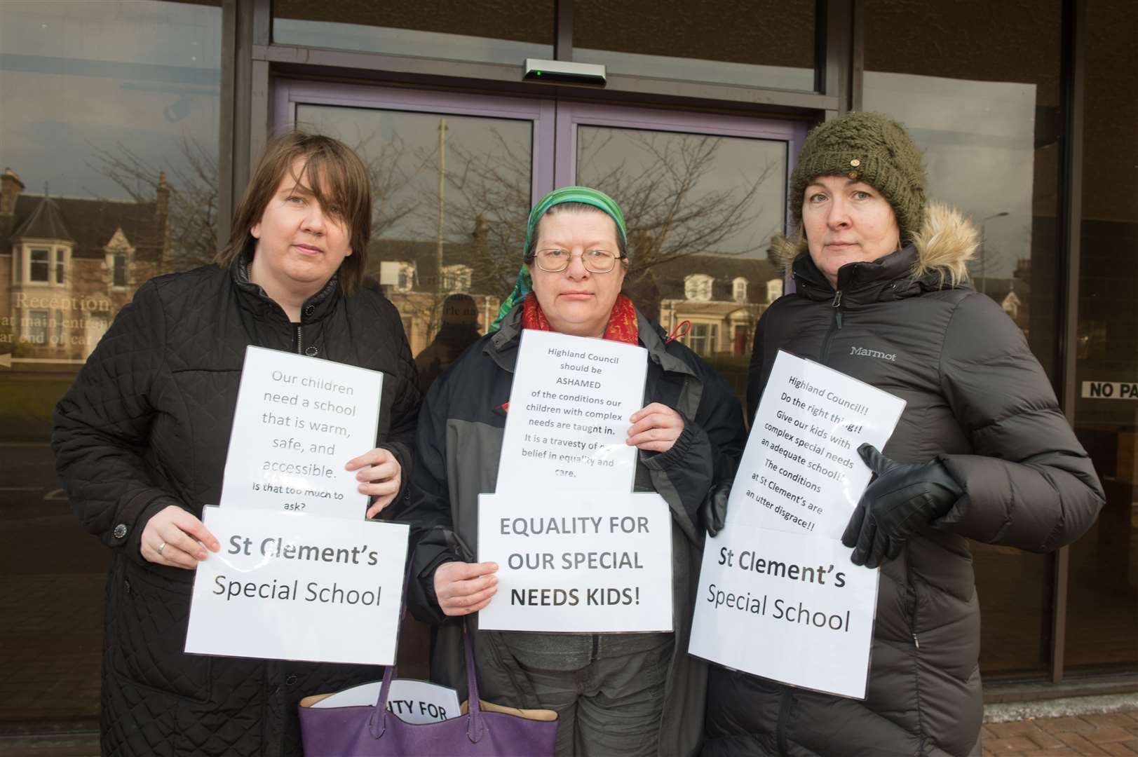 St Clements parents protest outside Highland Council HQ in Inverenss Avril Robertson (far right), with Lorraine Maclean (left) and Joanna Dymock, says the disregard for their children is 'astounding.'