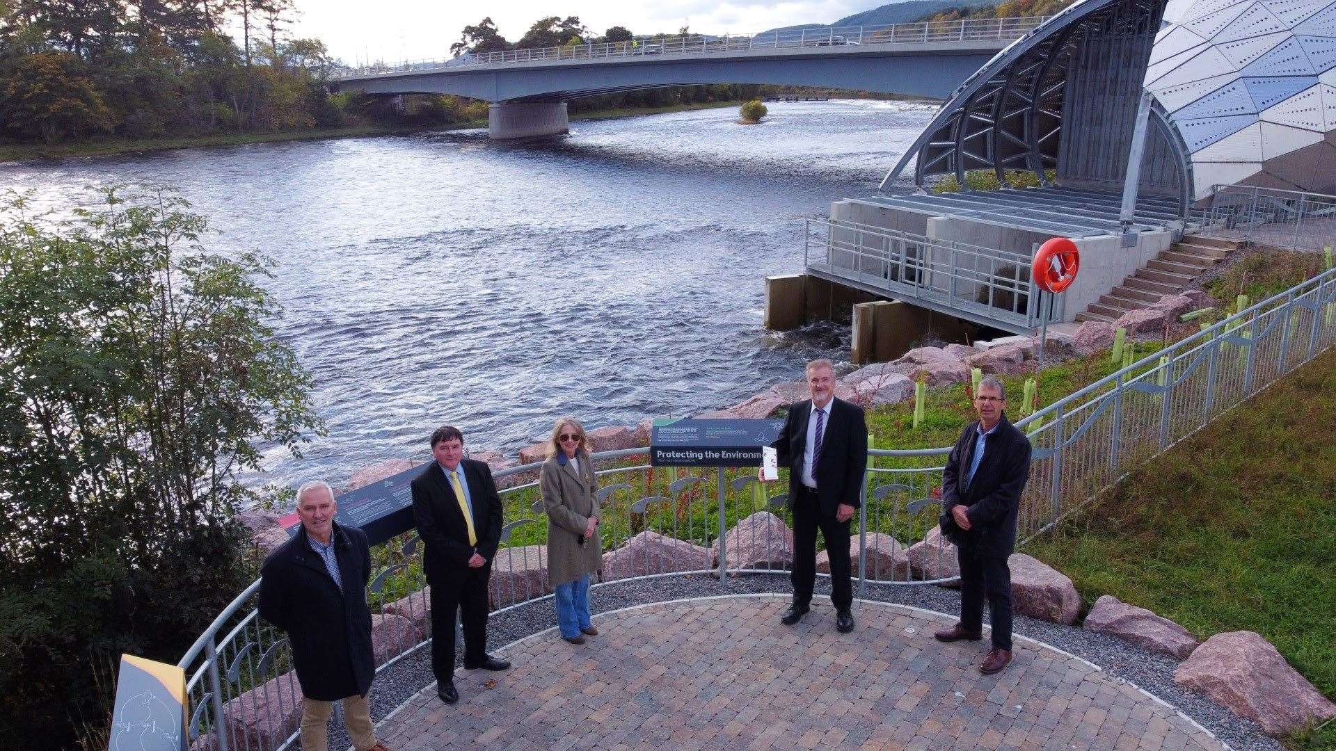 Caption: (Left to Right) Chair of Highland Council's Climate Change Committee, Cllr Karl Rosie, Chair of Highland Council's Economy & Infrastructure Committee, Cllr Ken Gowans, Provost of Inverness, Cllr Glynis Sinclair, Hydro Ness Project Manager Allan Henderson and Les Hutt of Leslie Hutt Architects.