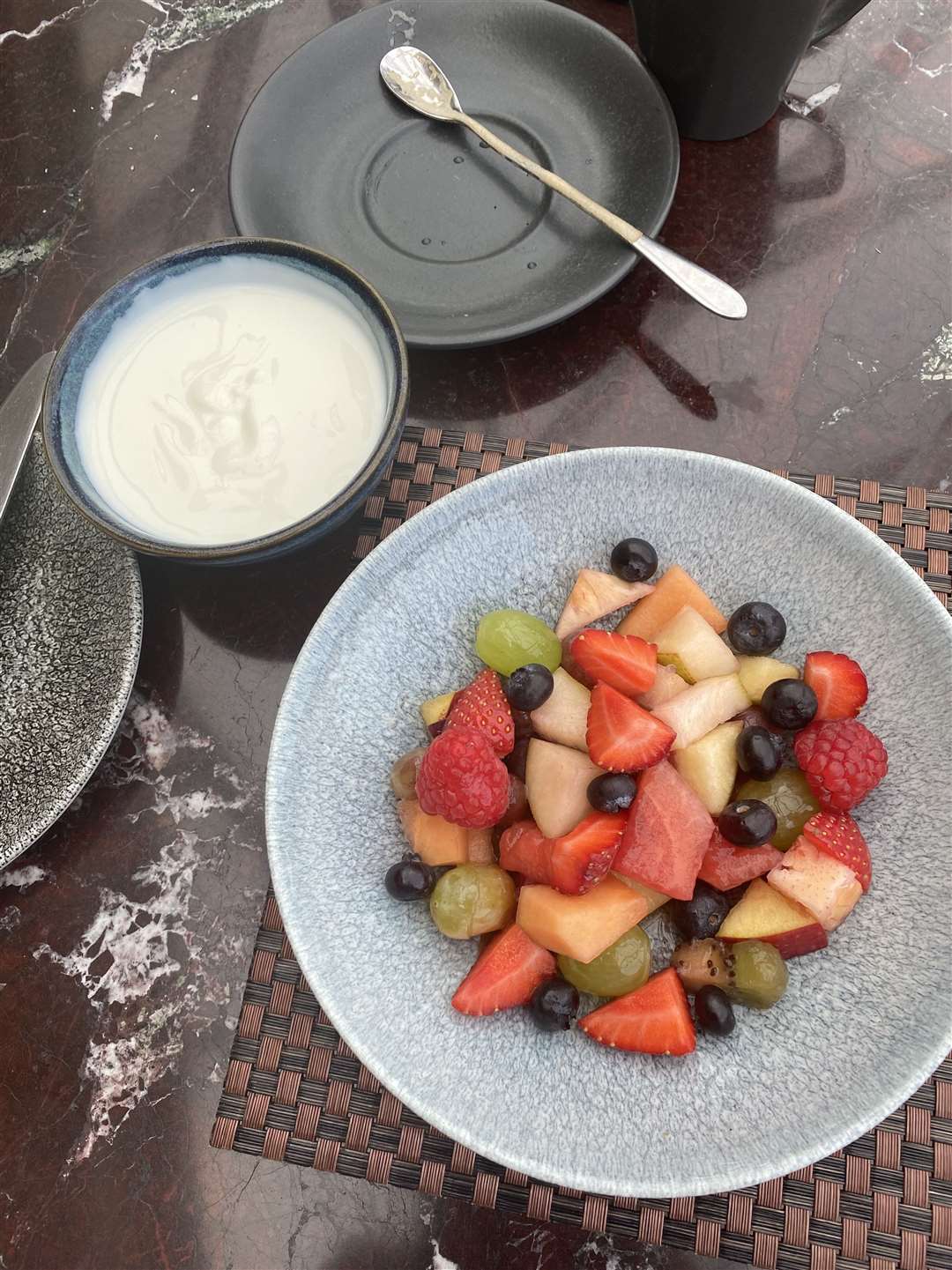 Yogurt and fruit medley.