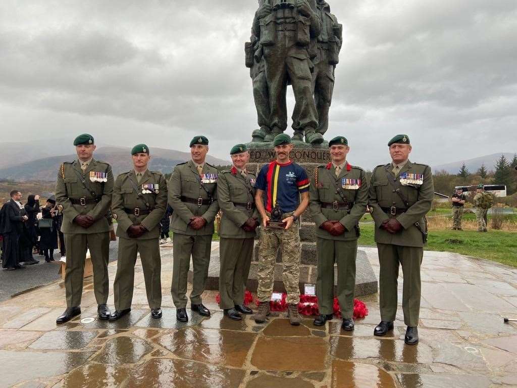Lance Corporal Grainger (fifth from left) with Royal Marines officers.