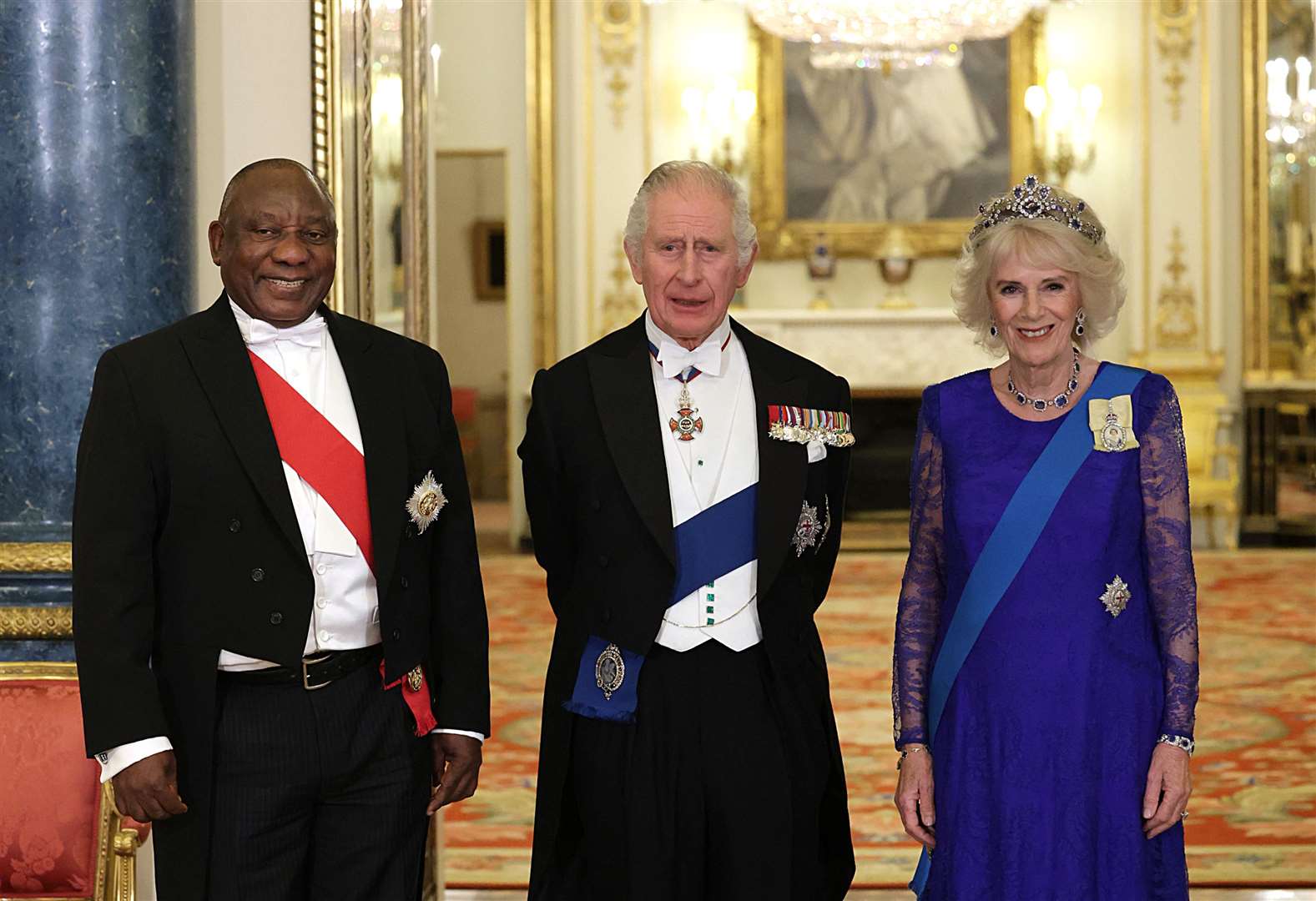 The King and Queen Consort stand with President Cyril Ramaphosa (Chris Jackson/PA)