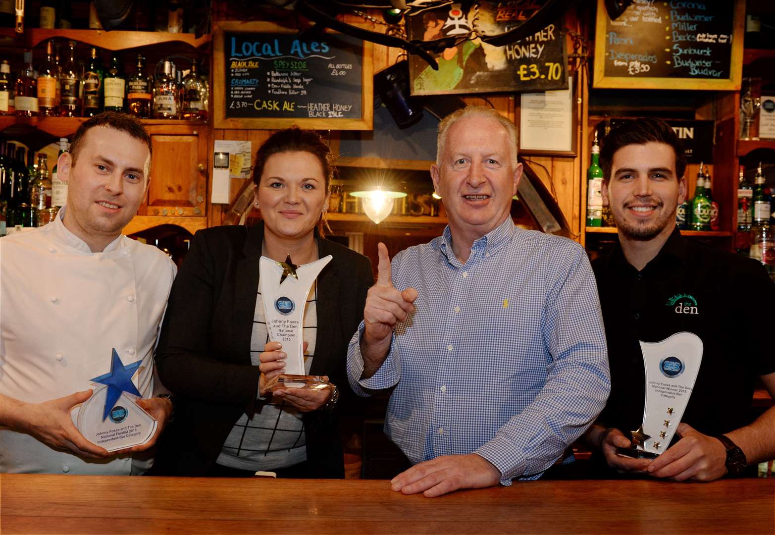 Don Lawson is pictured with some of the team after winning the Best National Bar and Best Independent Bar awards at the Best Bar None National Awards Scotland in Edinburgh back in 2015. Pictured are (from left) Paul Nisbet, Tina MacDonald, Don Lawson and Ruairidh Ross.