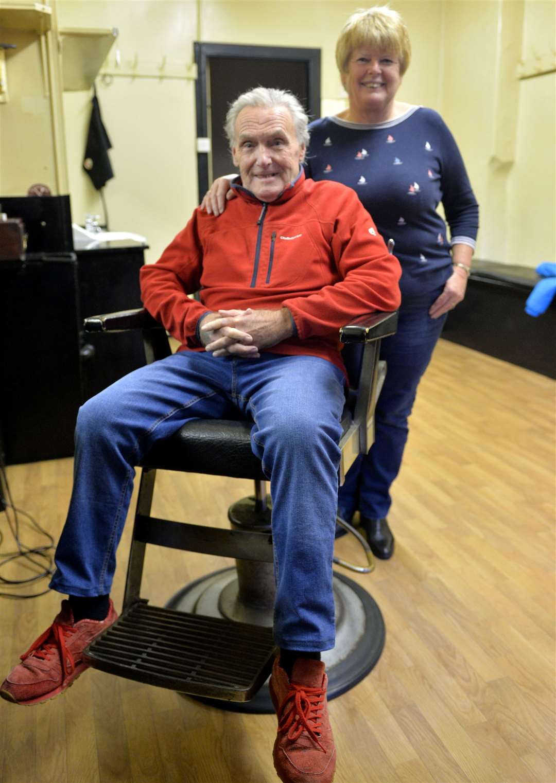 Denis MacGillivray and wife Joan inside Diggar’s barber shop.