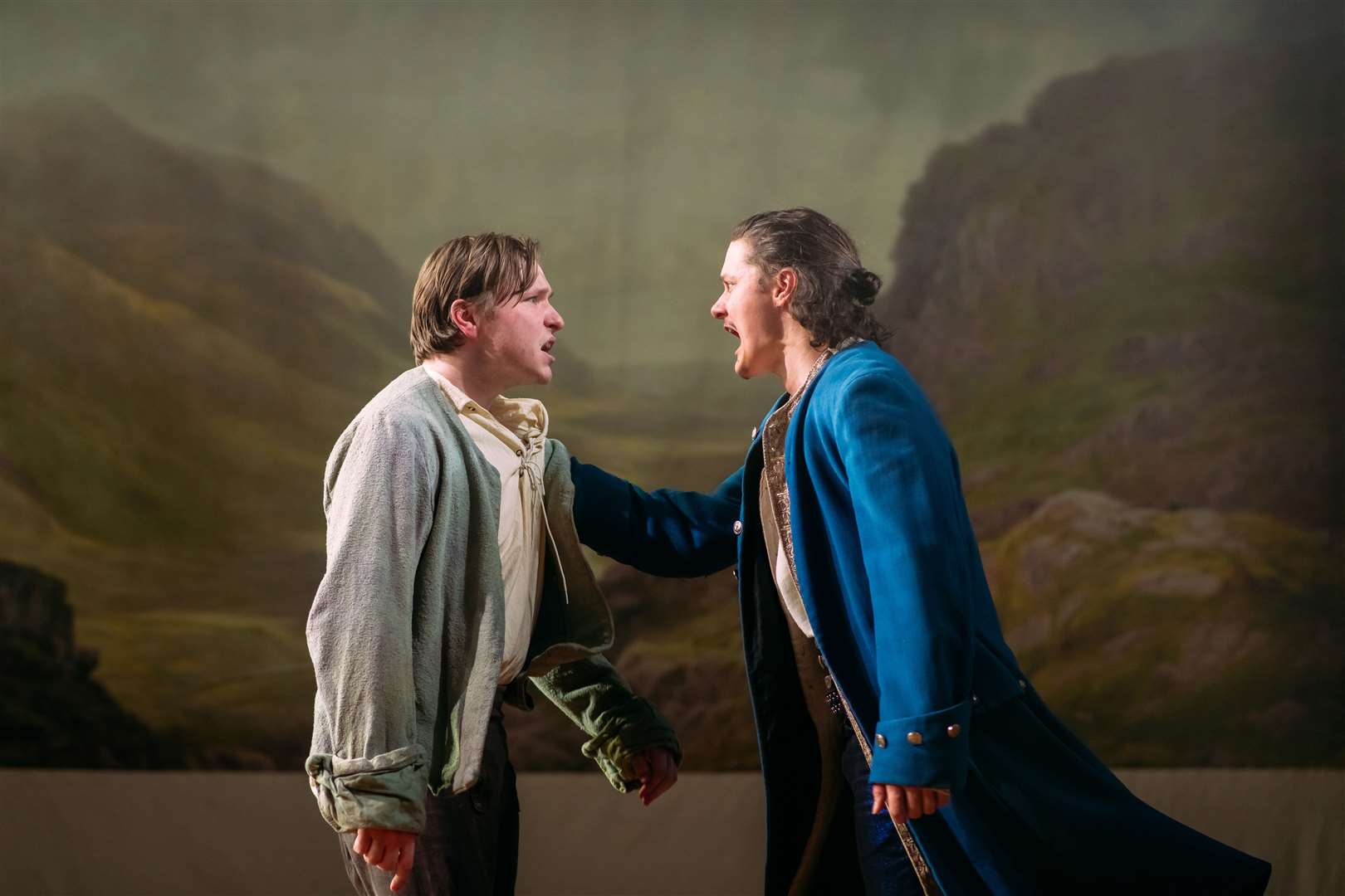 Conflict on their journey in Kidnapped – Davie (Ryan J Mckay) and Alan (Malcolm Cumming) argue. Picture: MIhaela Bodlovic