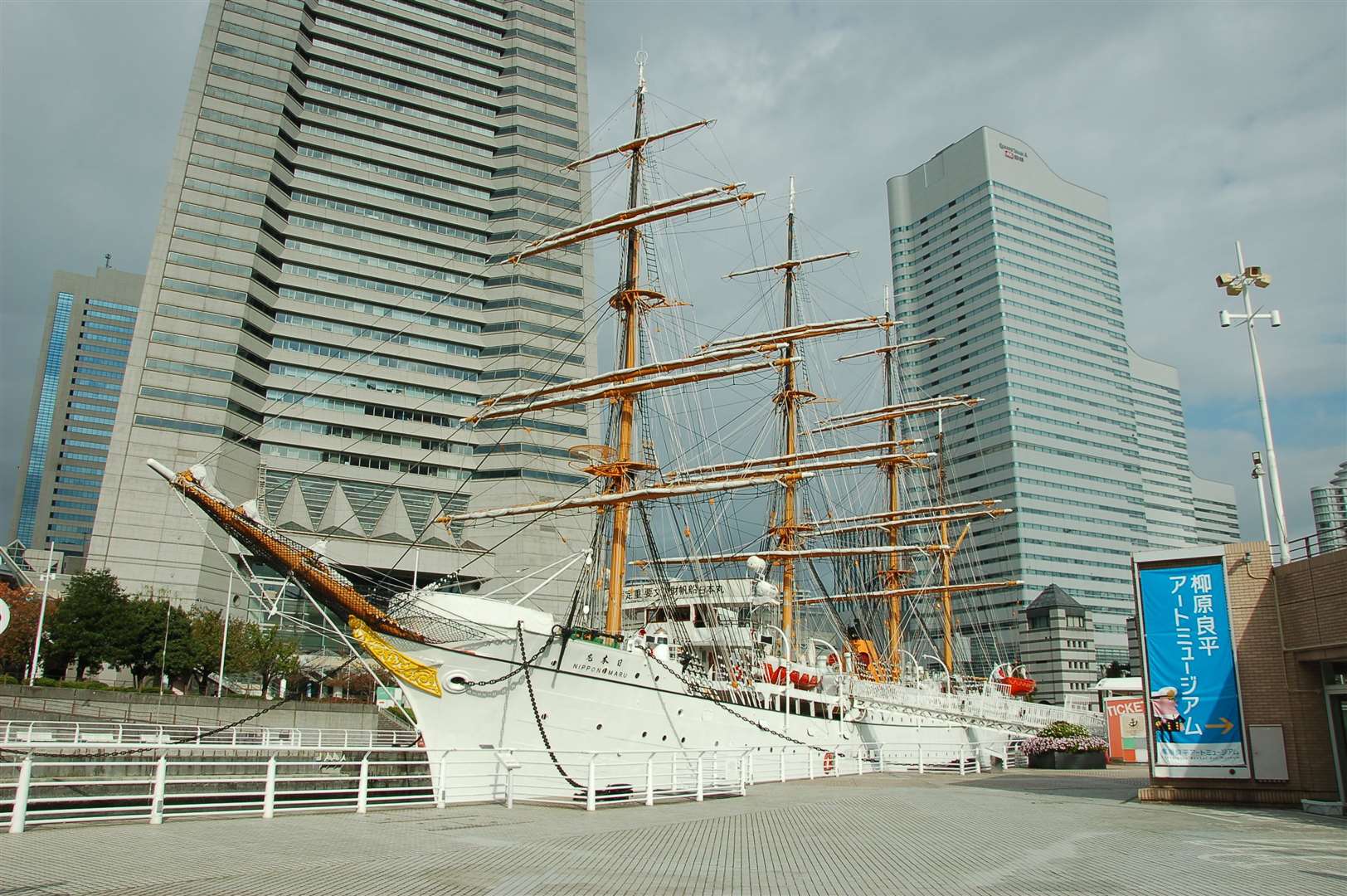 The Nippon Maru sail training ship at the Port Museum in Yokohama.