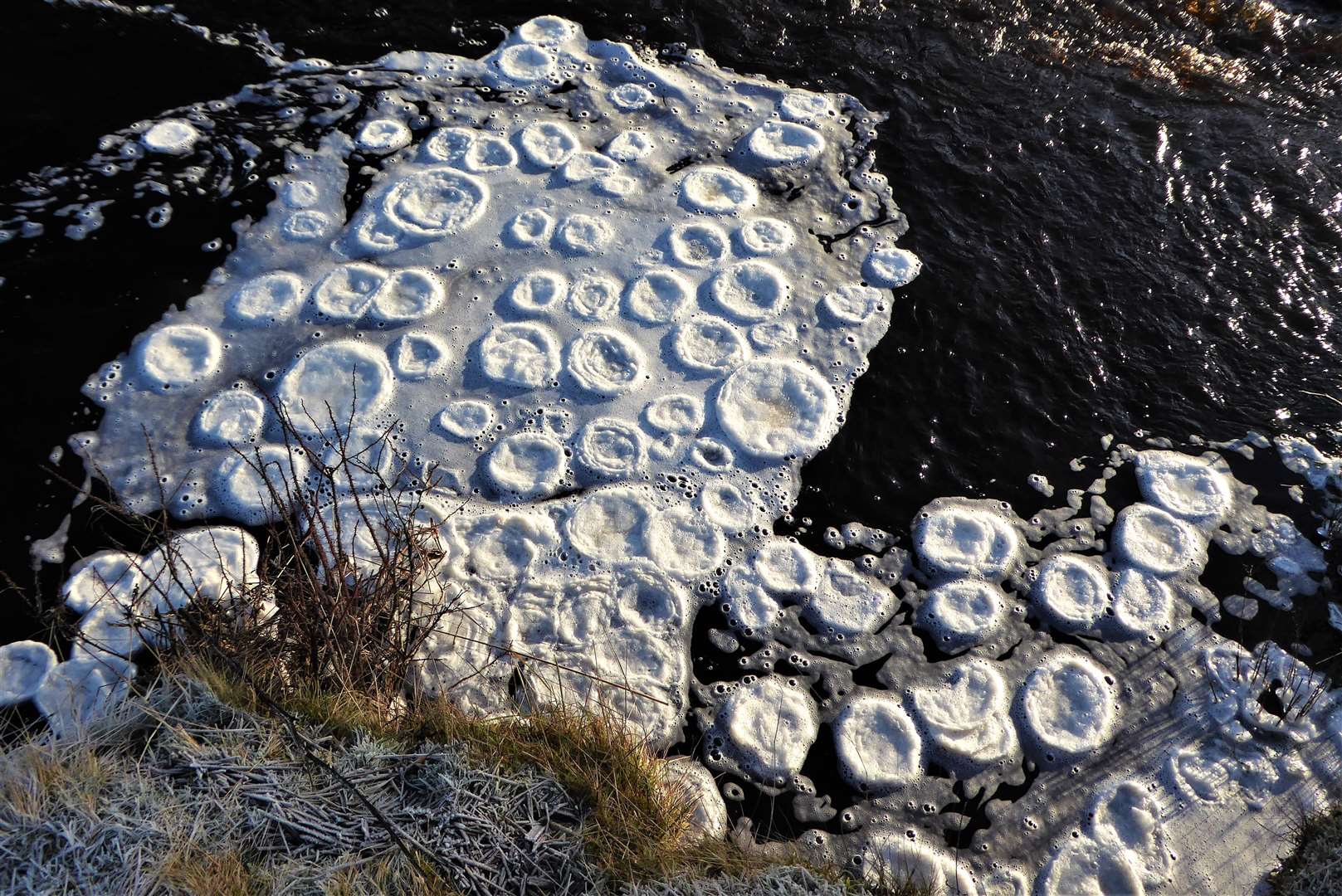 Ice pancakes were observed on Scouthal Burn on Sunday morning.